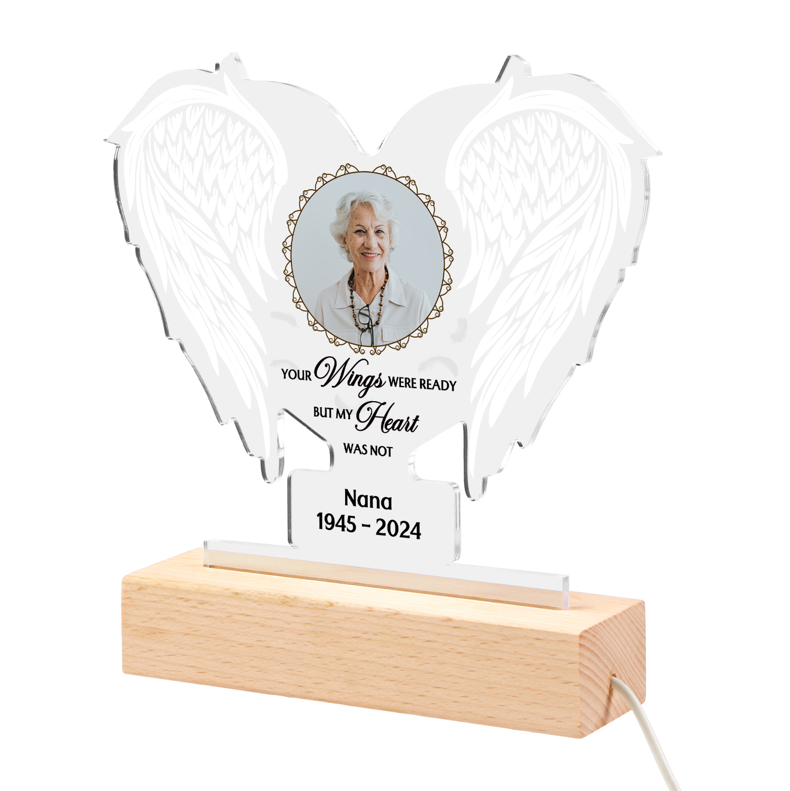 Personalised Memorial Angel Wings Acrylic LED Light with Custom Photo Name & Date A Unique Remembrance-Jessemade AU