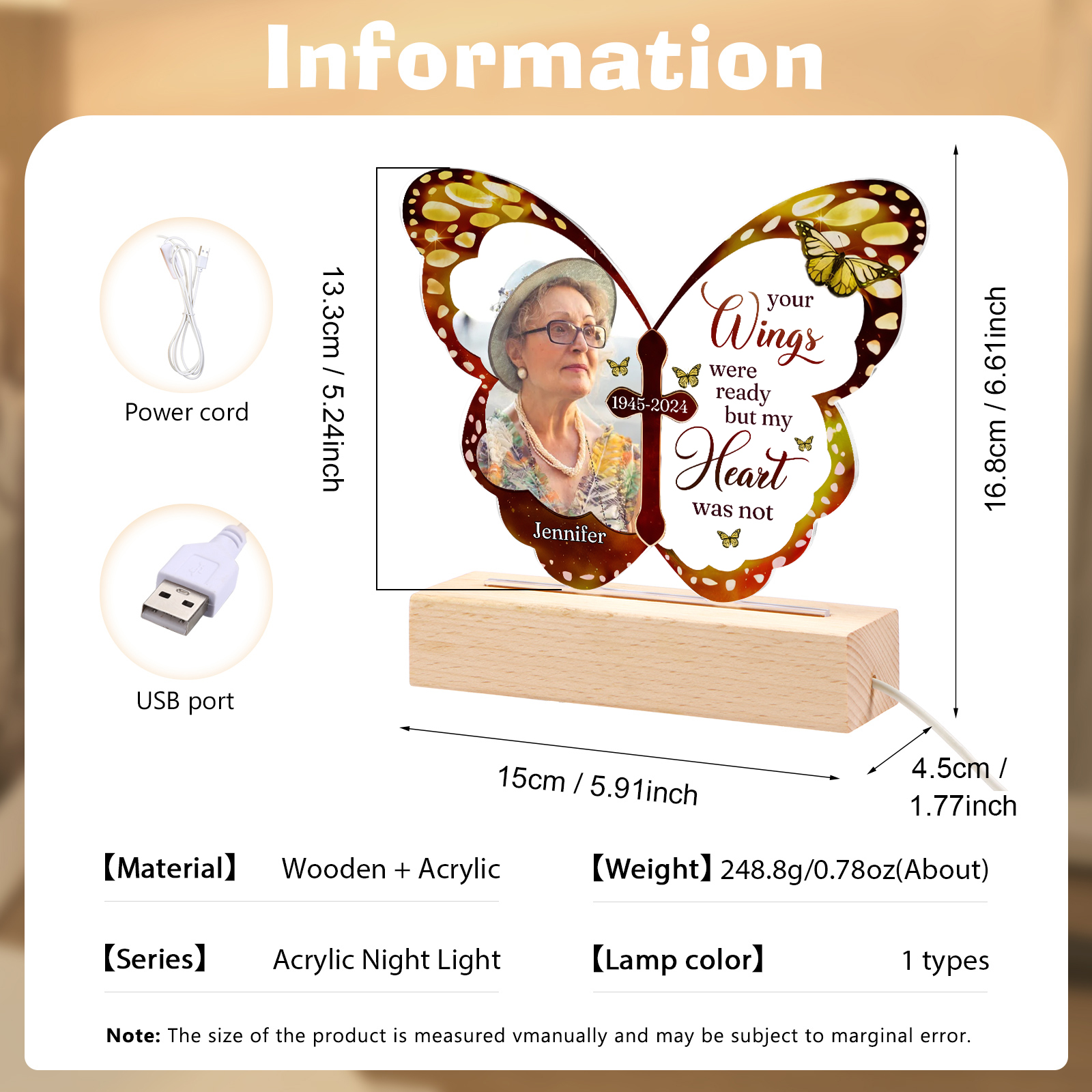 Personalised Butterfly Memorial Acrylic LED Light with Custom Photo Name & Date A Heartfelt Tribute-Jessemade AU