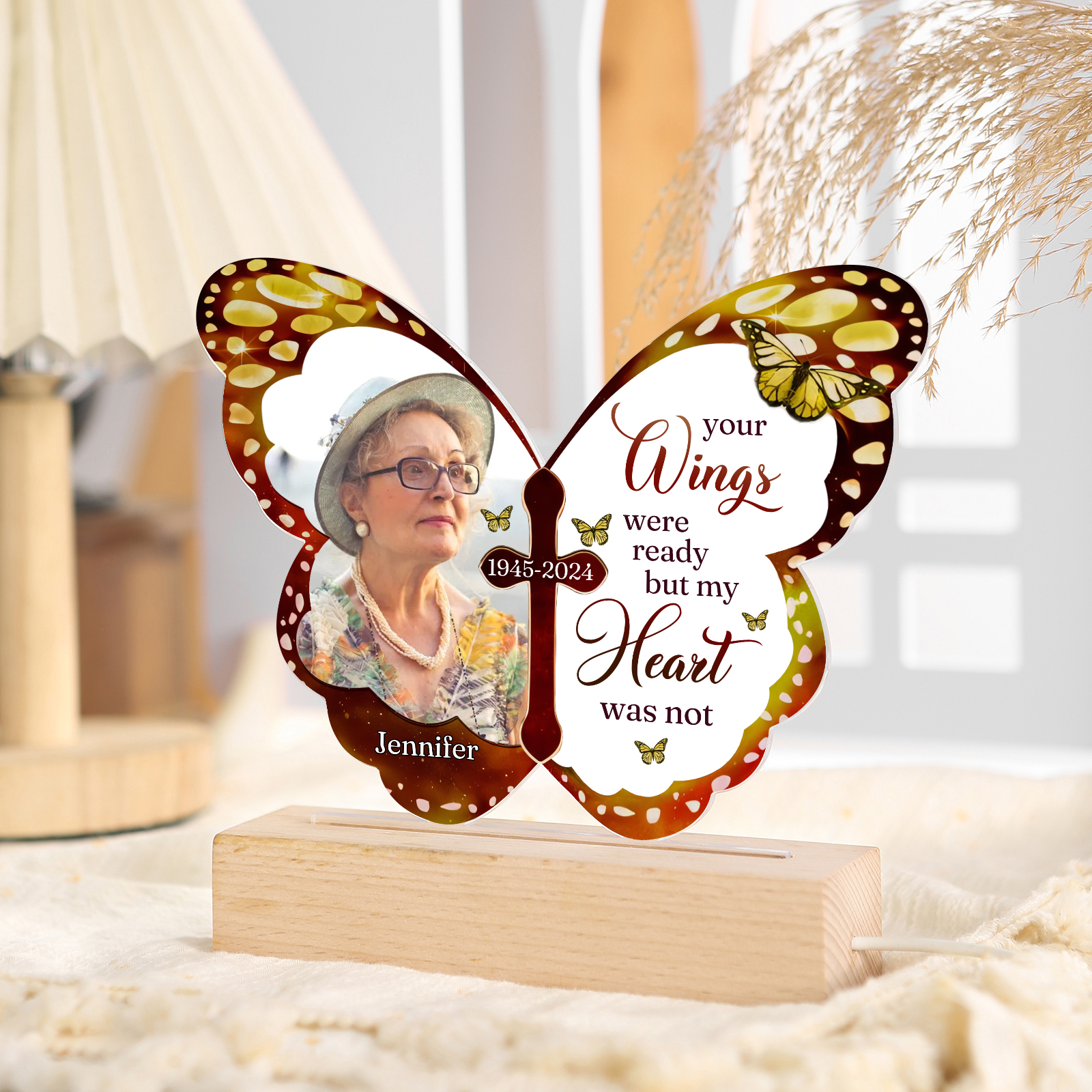 Personalised Butterfly Memorial Acrylic LED Light with Custom Photo Name & Date A Heartfelt Tribute-Jessemade AU