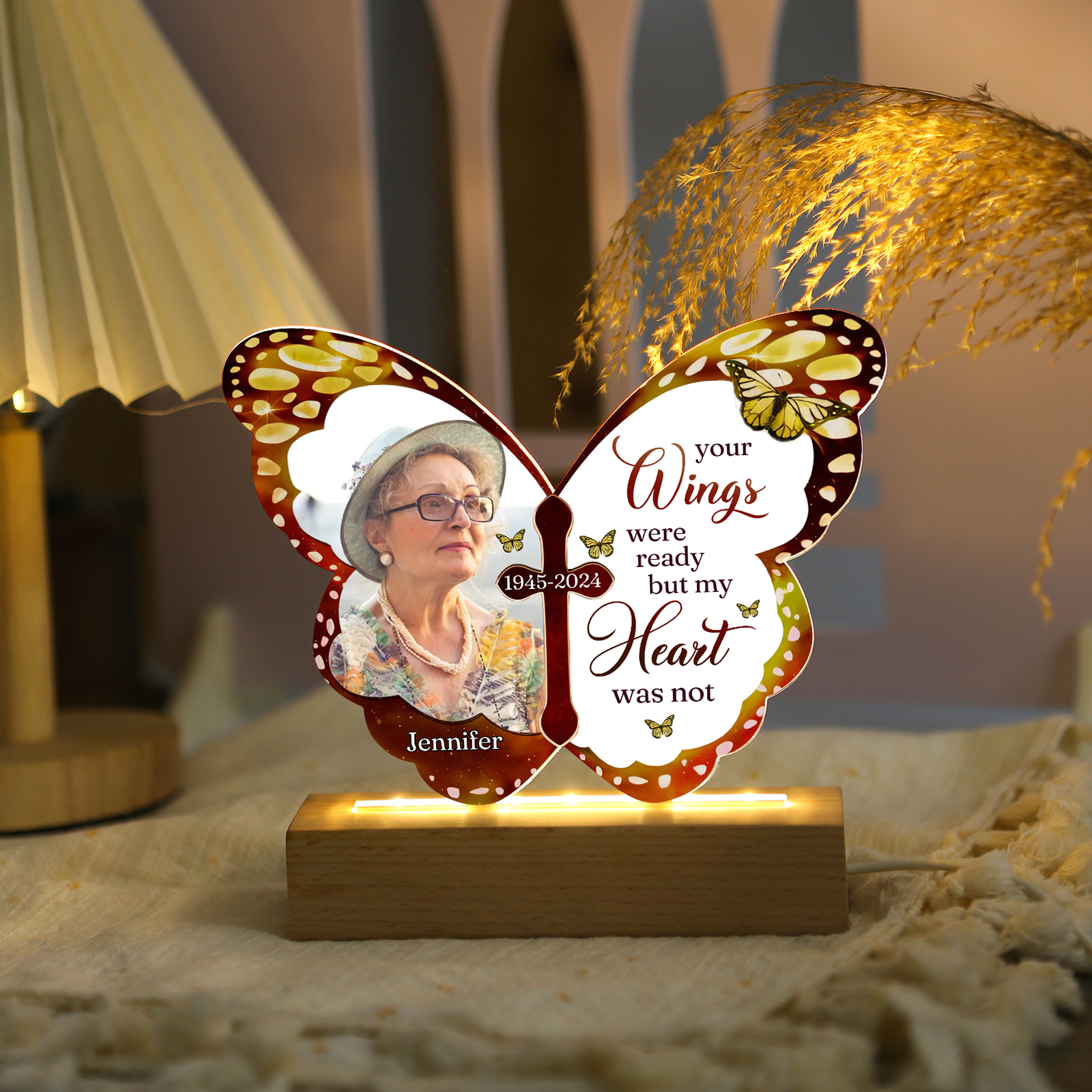 Personalised Butterfly Memorial Acrylic LED Light with Custom Photo Name & Date A Heartfelt Tribute-Jessemade AU