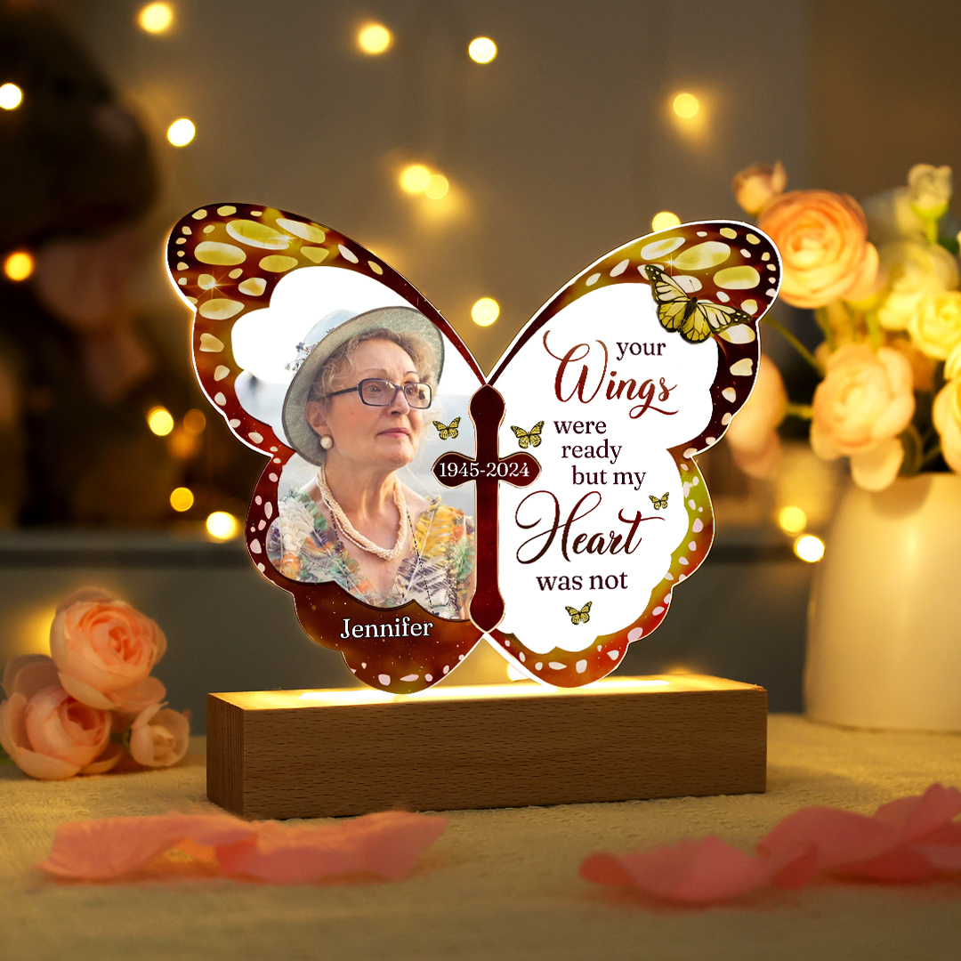 Personalised Butterfly Memorial Acrylic LED Light with Custom Photo Name & Date A Heartfelt Tribute-Jessemade AU