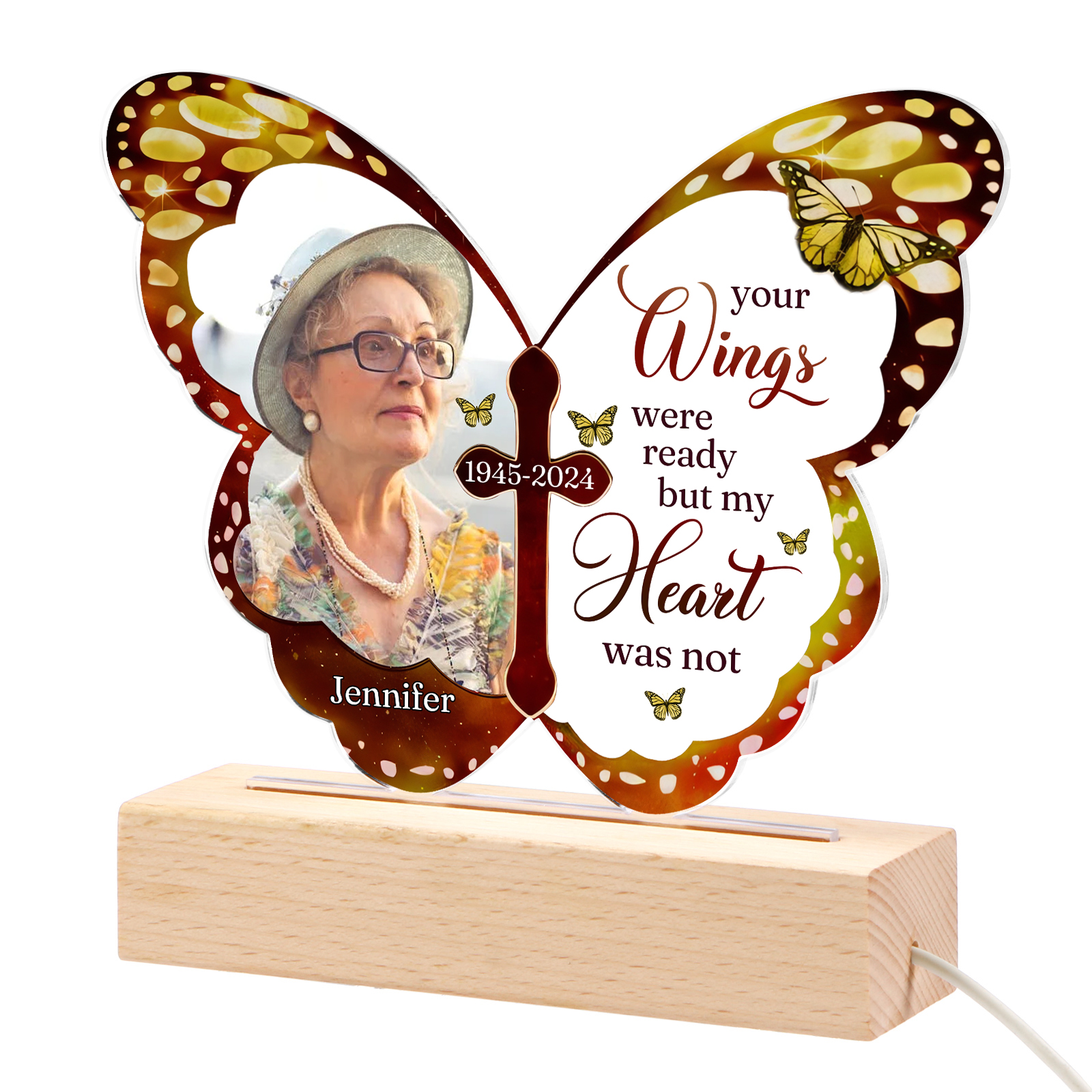 Personalised Butterfly Memorial Acrylic LED Light with Custom Photo Name & Date A Heartfelt Tribute-Jessemade AU