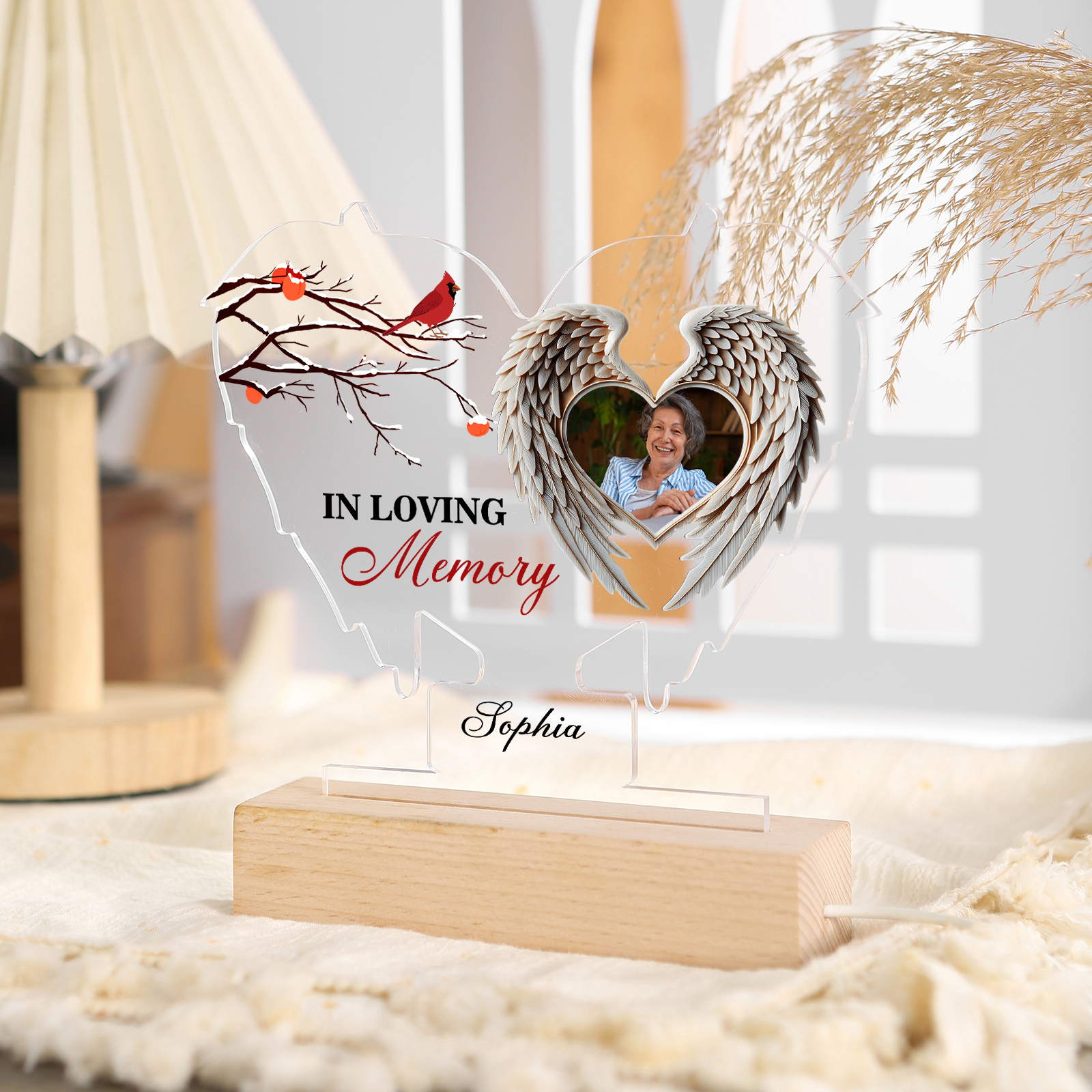 In Loving Memory Personalised Memorial Angel Wings Acrylic LED Light with Photo & Name A Unique Tribute-Jessemade AU