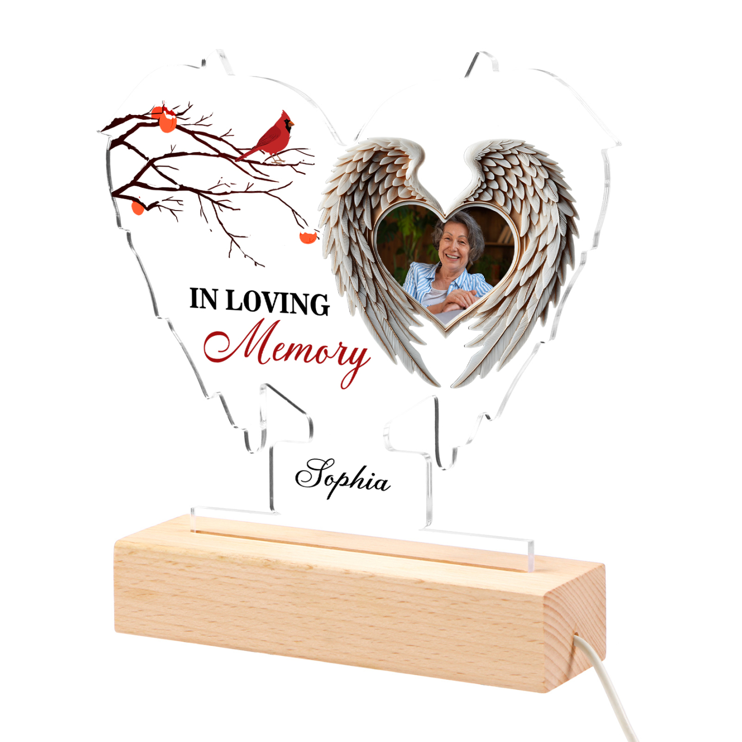 In Loving Memory Personalised Memorial Angel Wings Acrylic LED Light with Photo & Name A Unique Tribute-Jessemade AU