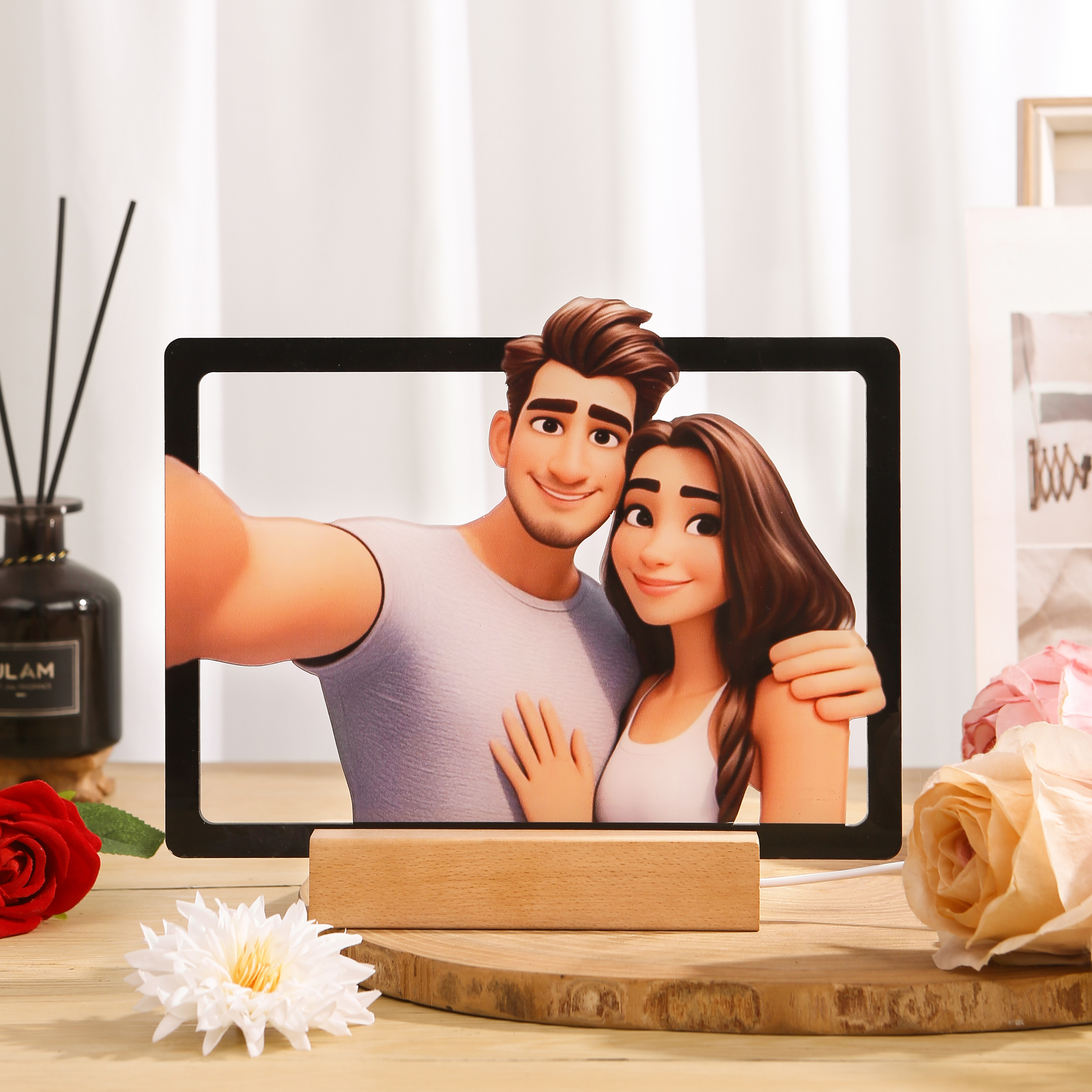 Personalised Cartoon Style Photo Acrylic Light Plaque Cute Custom Cartoon Animation Gift for Couple