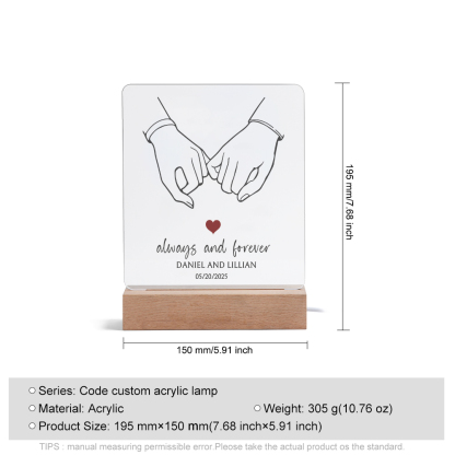 Personalised LED Acrylic Plaque Always and Forever Pinky Promise Gift for Couple