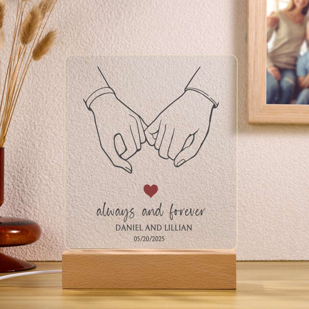 Personalised LED Acrylic Plaque Always and Forever Pinky Promise Gift for Couple