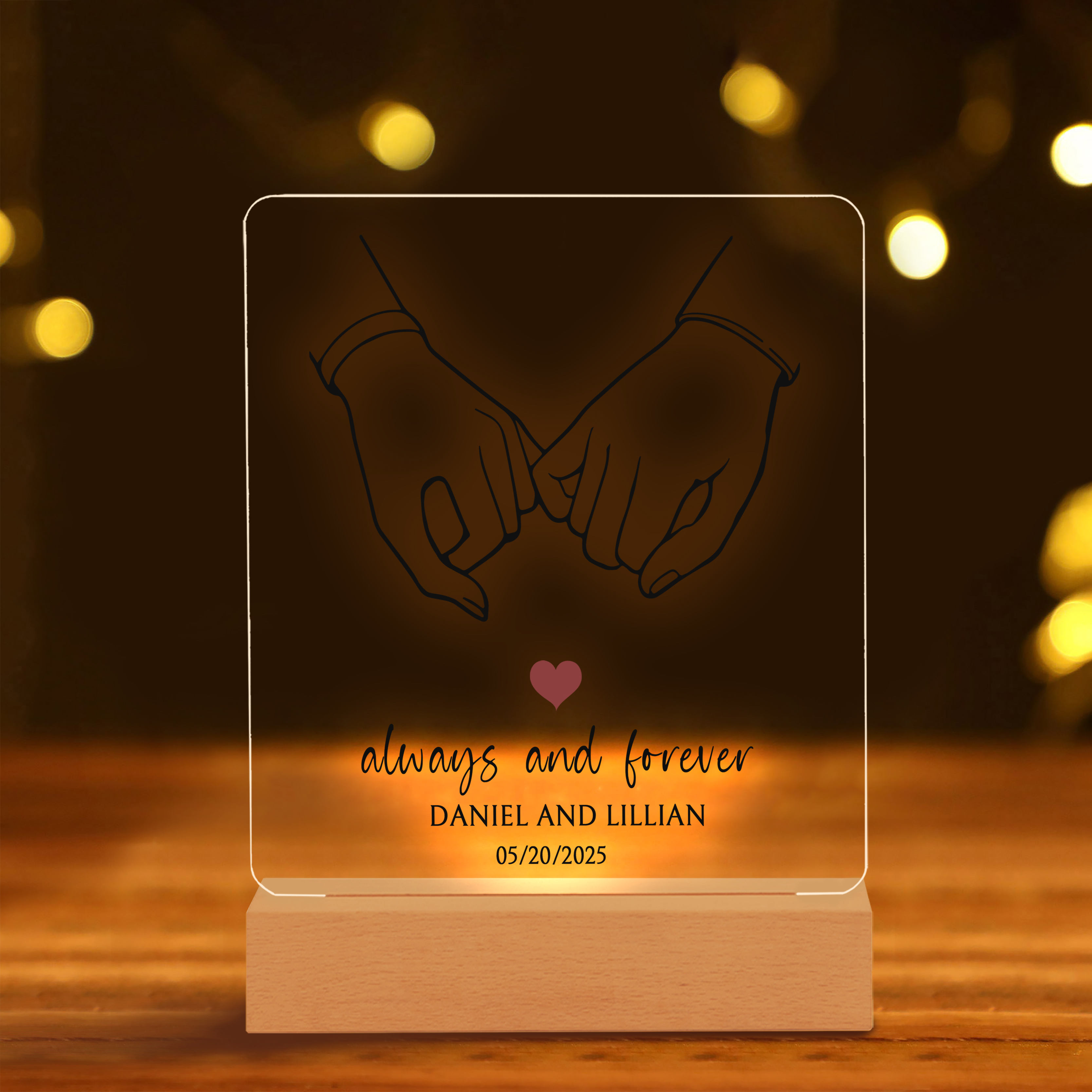 Personalised LED Acrylic Plaque Always and Forever Pinky Promise Gift for Couple