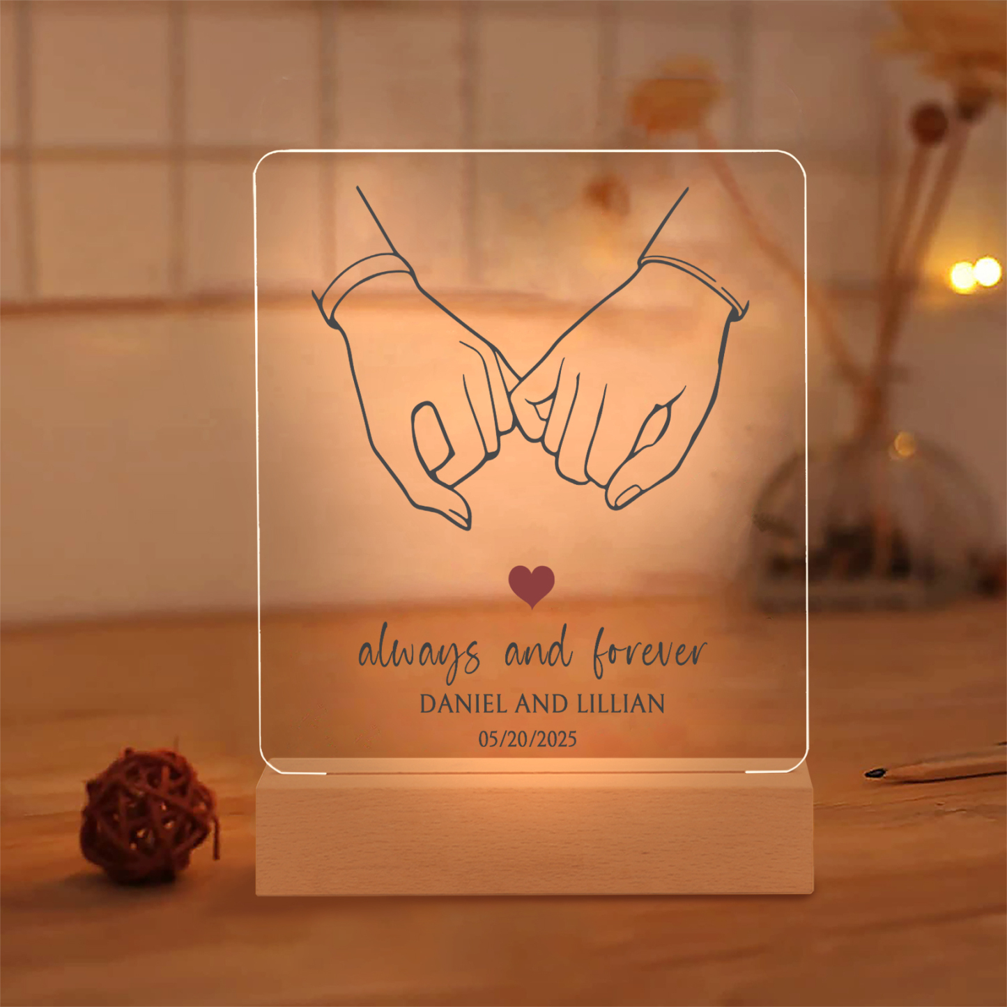 Personalised LED Acrylic Plaque Always and Forever Pinky Promise Gift for Couple