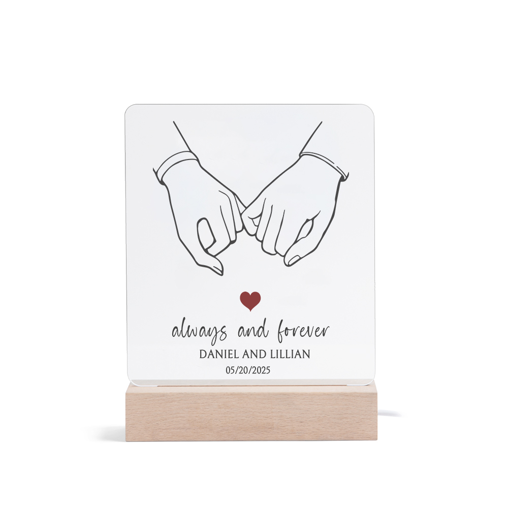 Personalised LED Acrylic Plaque Always and Forever Pinky Promise Gift for Couple