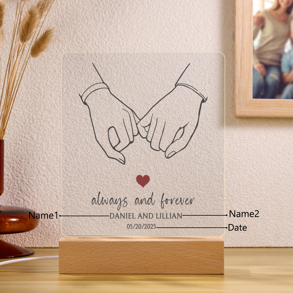 Personalised LED Acrylic Plaque Always and Forever Pinky Promise Gift for Couple