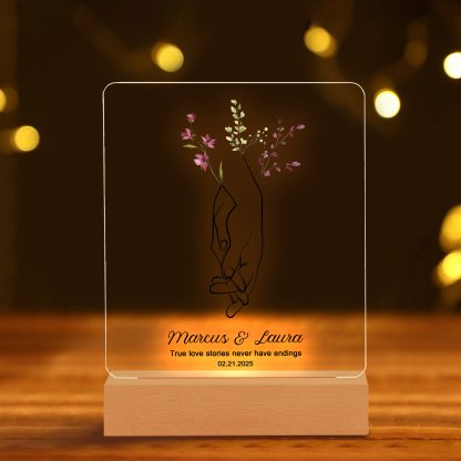 Personalised LED Acrylic Plaque Holding Hands Gift for Couple