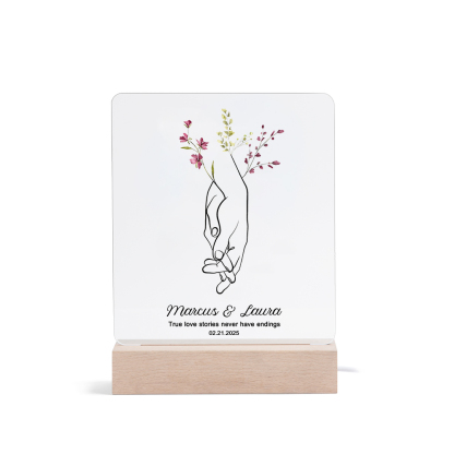 Personalised LED Acrylic Plaque Holding Hands Gift for Couple