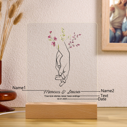 Personalised LED Acrylic Plaque Holding Hands Gift for Couple