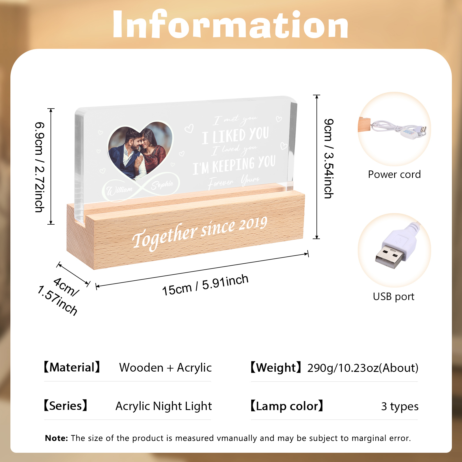 LED Personalised Photo Lights Bedside Lamp With 2 Names & Year Valentine's Day Gift For Couples – AU