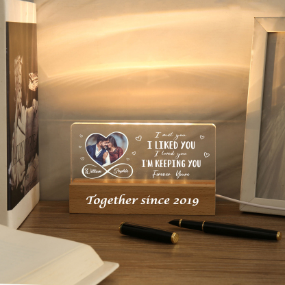 LED Personalised Photo Lights Bedside Lamp with 2 Names & Year Valentine’s Day Gift for Couples