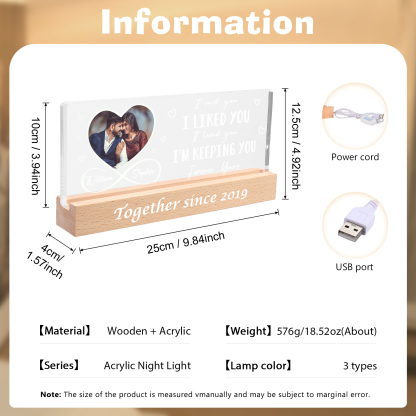 LED Personalised Photo Lights Bedside Lamp with 2 Names & Year Valentine’s Day Gift for Couples