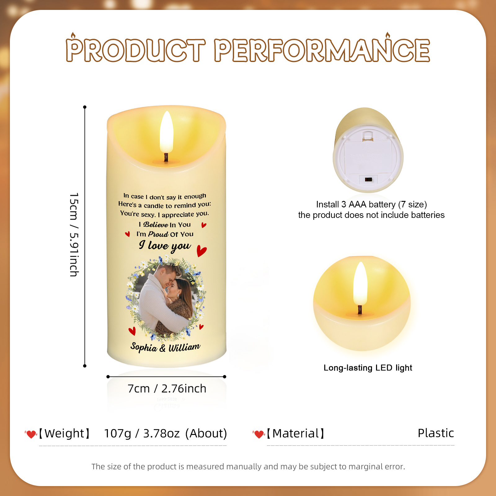 Personalised LED Candle I Believe in You I am Proud of You I Love You Gift for Couple