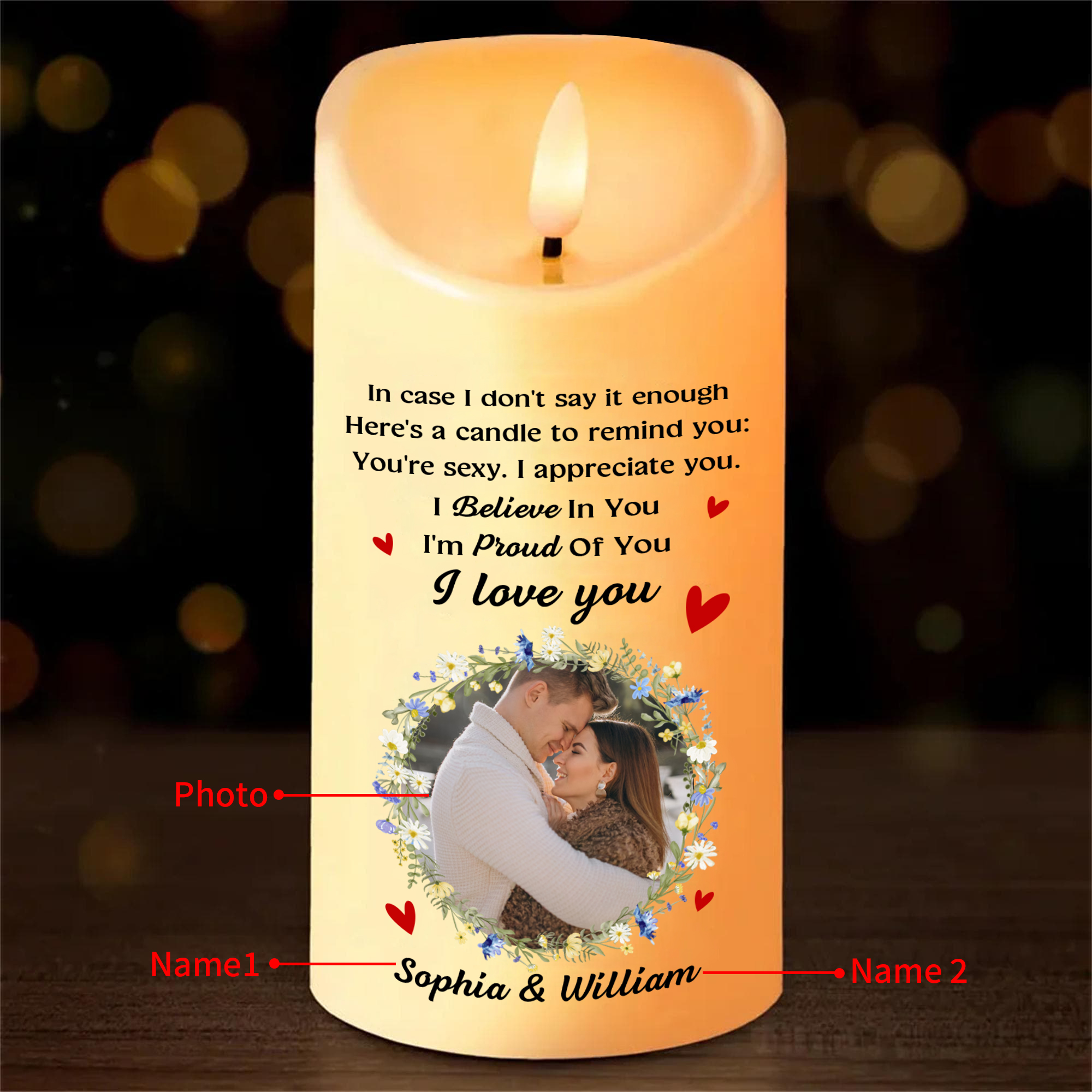 Personalised LED Candle I Believe in You I am Proud of You I Love You Gift for Couple