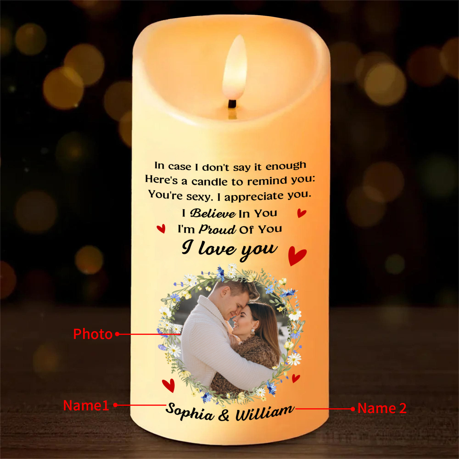 Personalised LED Candle I Believe in You I am Proud of You I Love You Gift for Couple