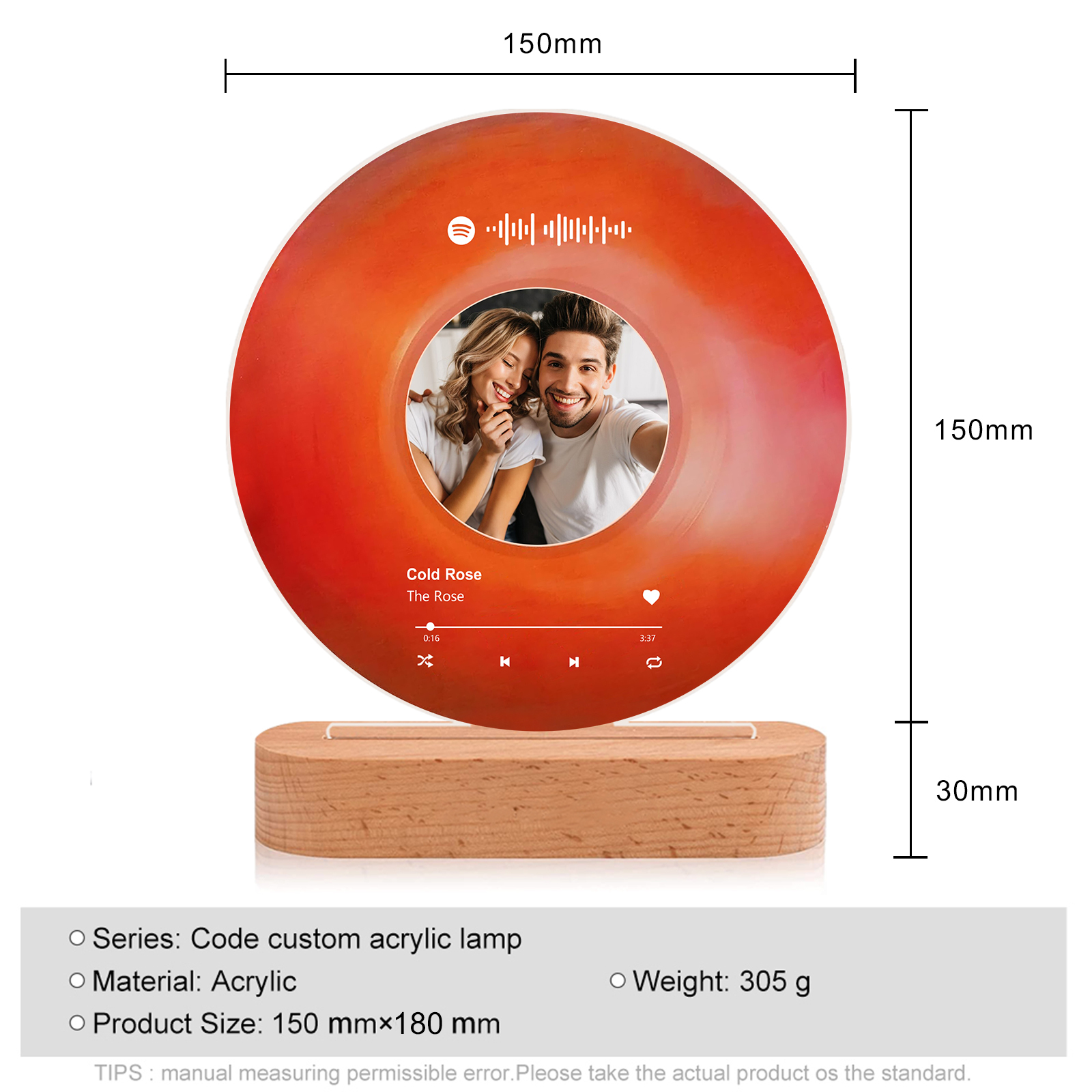 Personalised Photo and Song Light Acrylic Plaque Heartfelt Home Decoration Gift for Couple