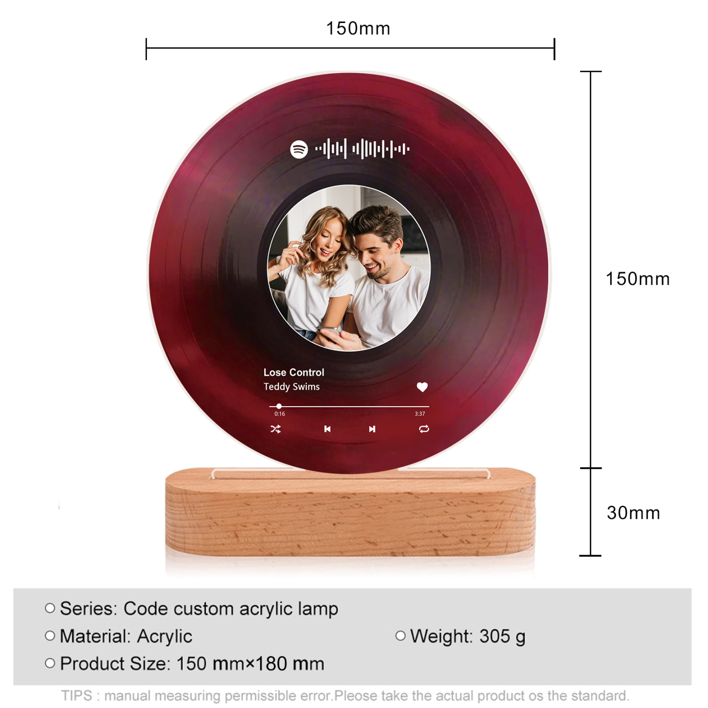 Personalised Photo and Song Light Acrylic Plaque Heartfelt Home Decoration Gift for Couple