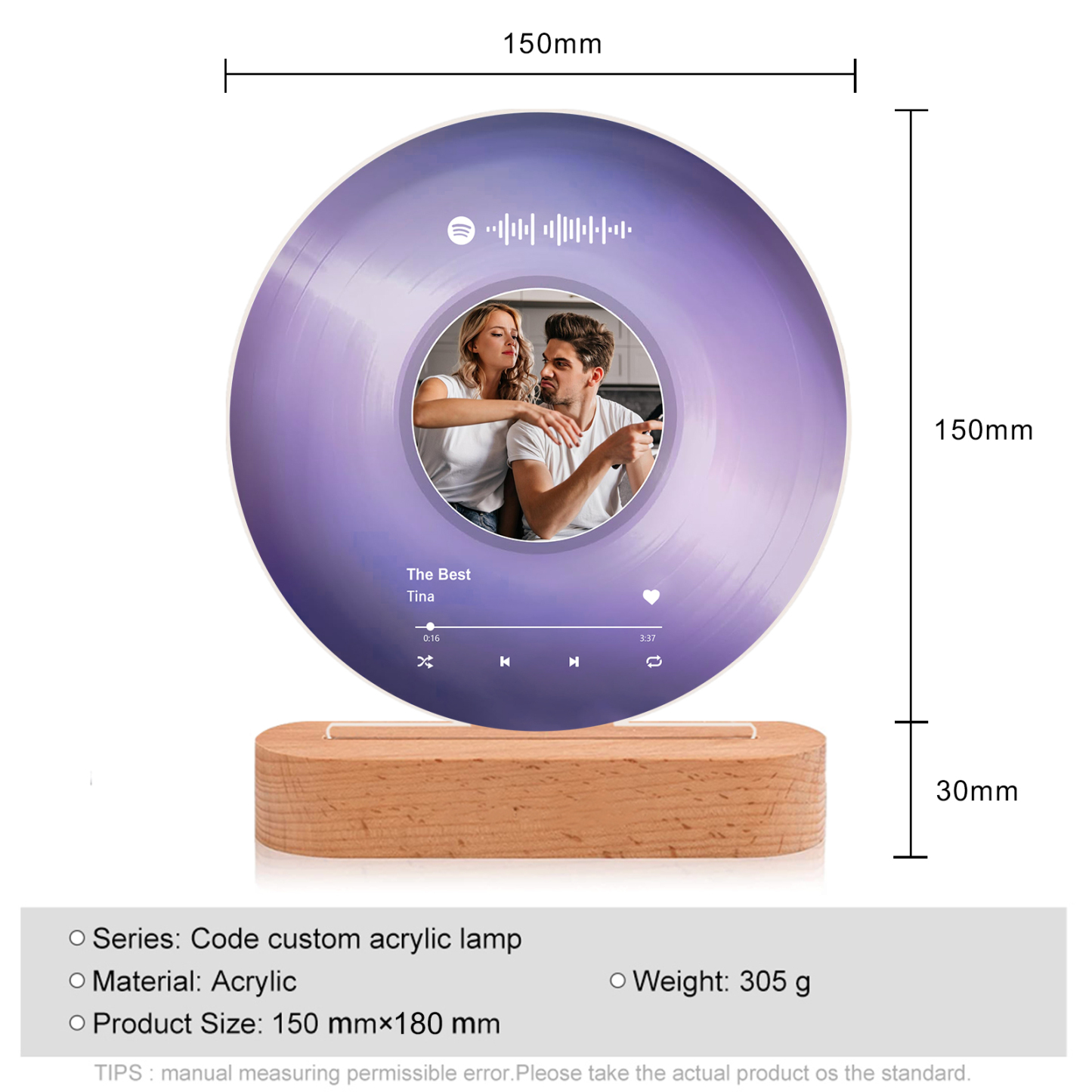 Personalised Photo and Song Light Acrylic Plaque Heartfelt Home Decoration Gift for Couple