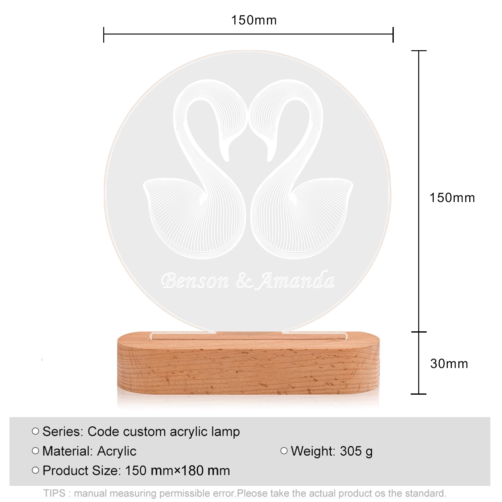 Personalised Swan Light Acrylic Plaque Elegant Home Decoration Gift for Couple