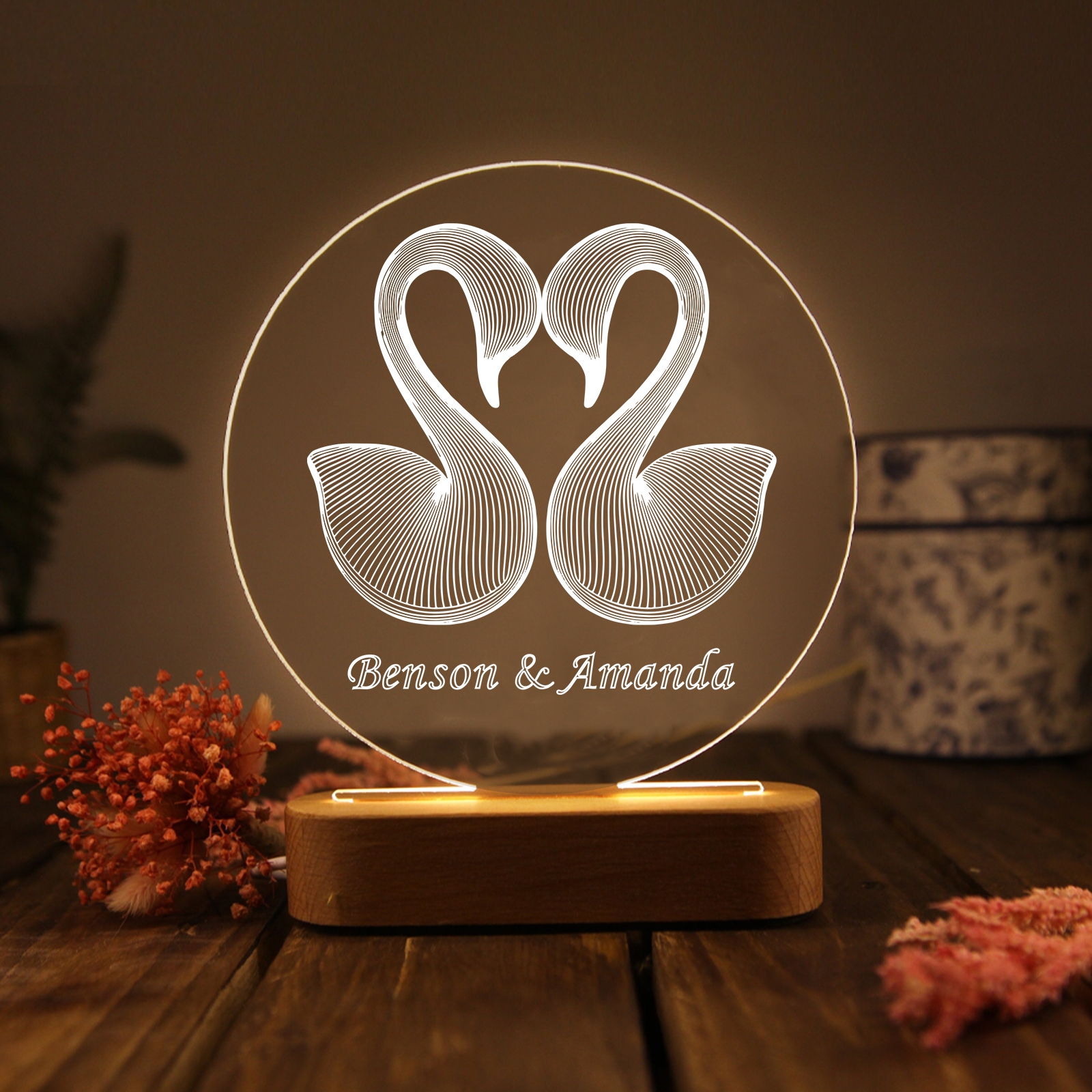 Personalised Swan Light Acrylic Plaque Elegant Home Decoration Gift for Couple