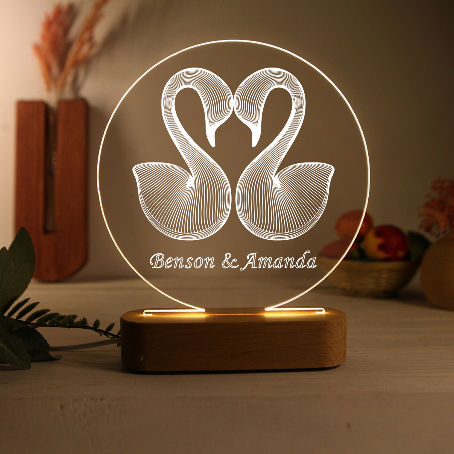 Personalised Swan Light Acrylic Plaque Elegant Home Decoration Gift for Couple