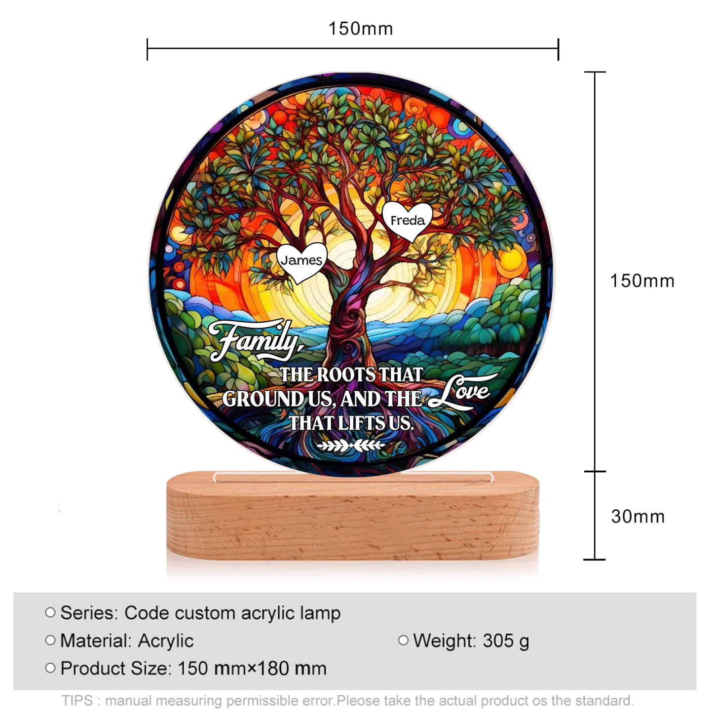 2 Names Personalised Tree of Life LED Night Light Family The Roots That Ground Us and the Love That Lifts Us Gift for Grandparents | Jessemade