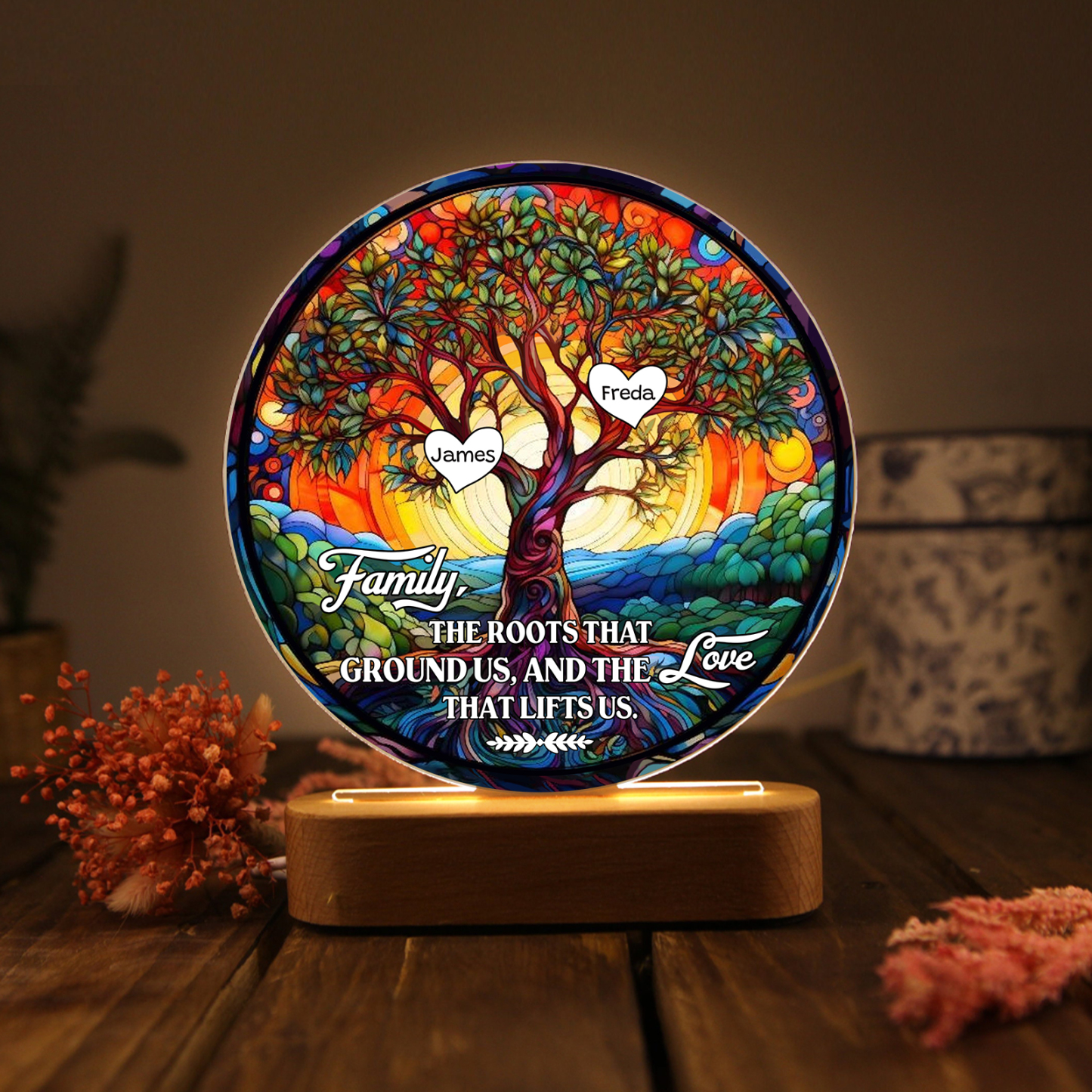 2 Names Personalised Tree of Life LED Night Light Family The Roots That Ground Us and the Love That Lifts Us Gift for Grandparents | Jessemade