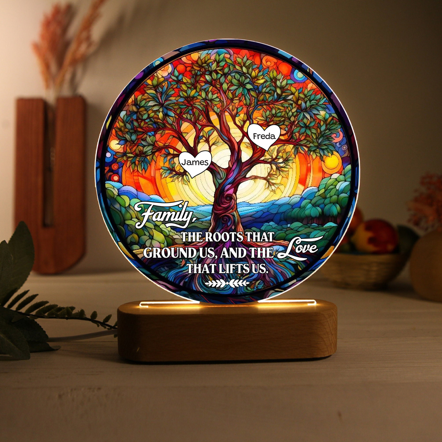 2 Names Personalised Tree of Life LED Night Light Family The Roots That Ground Us and the Love That Lifts Us Gift for Grandparents | Jessemade