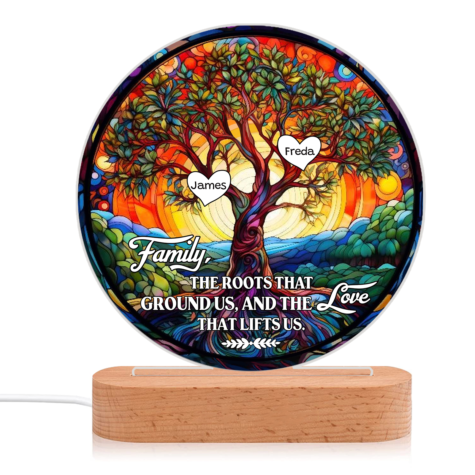 2 Names Personalised Tree of Life LED Night Light Family The Roots That Ground Us and the Love That Lifts Us Gift for Grandparents | Jessemade
