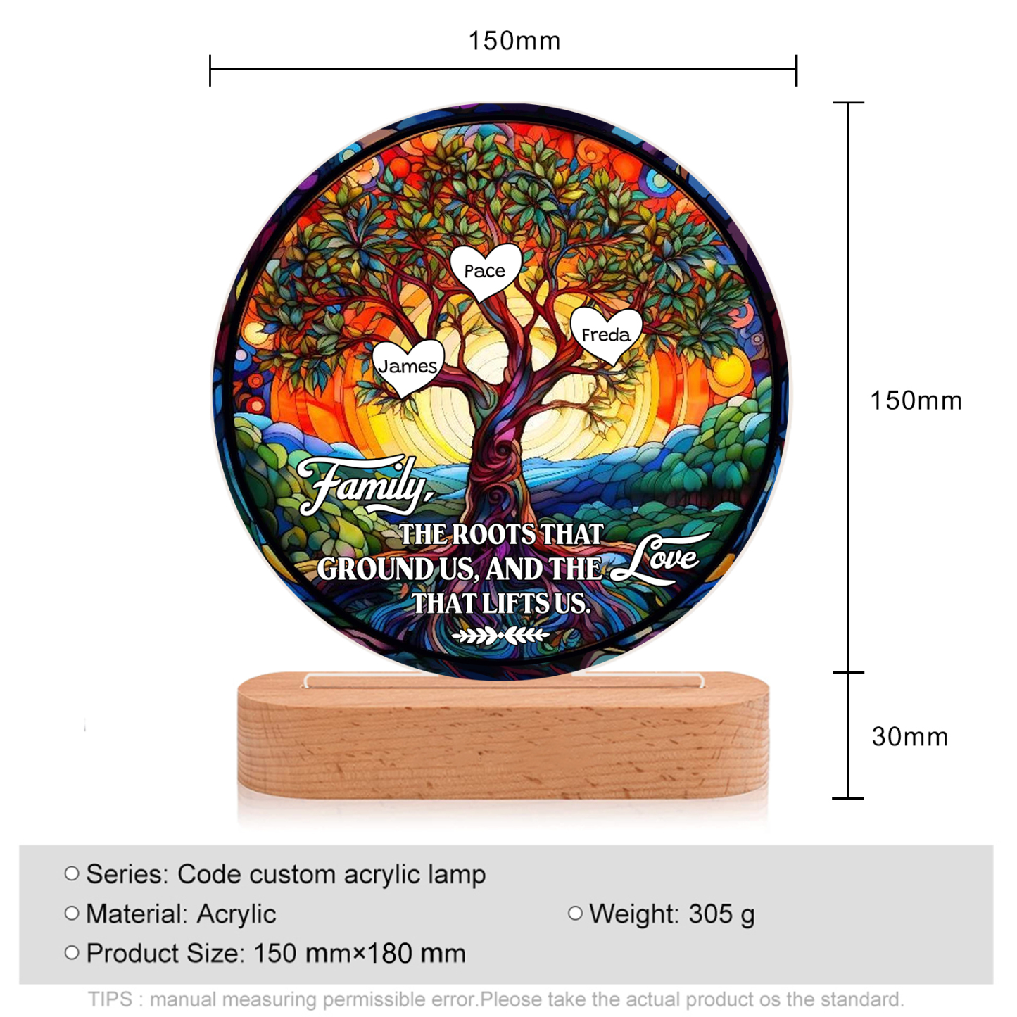 3 Names Personalised Tree of Life LED Night Light Family The Roots That Ground Us and the Love That Lifts Us Gift for Grandparents | Jessemade