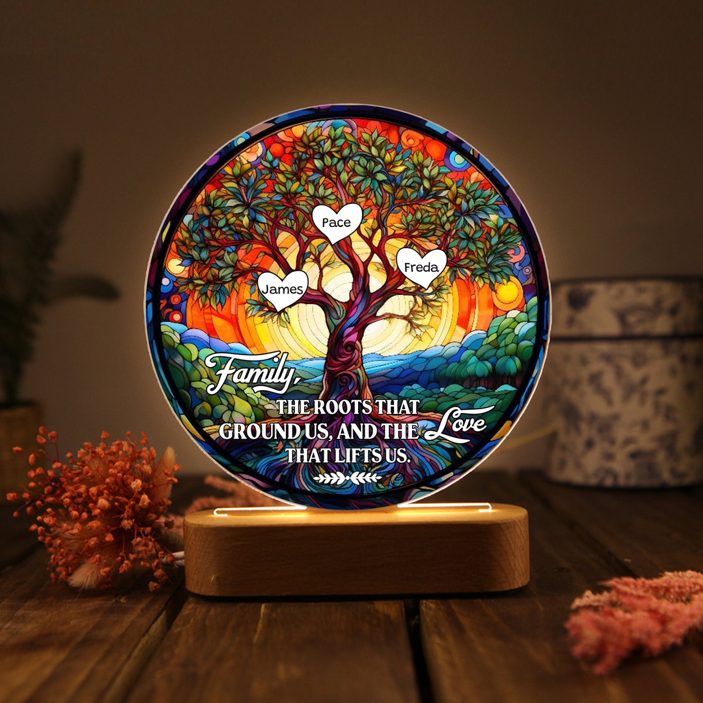 3 Names Personalised Tree of Life LED Night Light Family The Roots That Ground Us and the Love That Lifts Us Gift for Grandparents | Jessemade