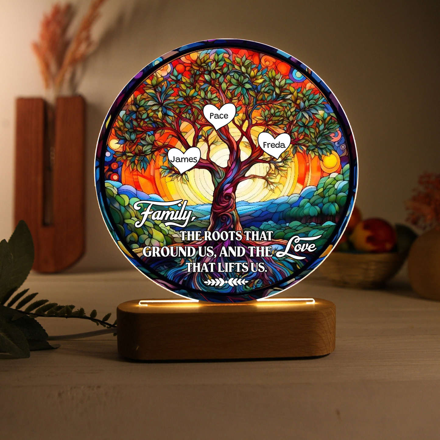 3 Names Personalised Tree of Life LED Night Light Family The Roots That Ground Us and the Love That Lifts Us Gift for Grandparents | Jessemade