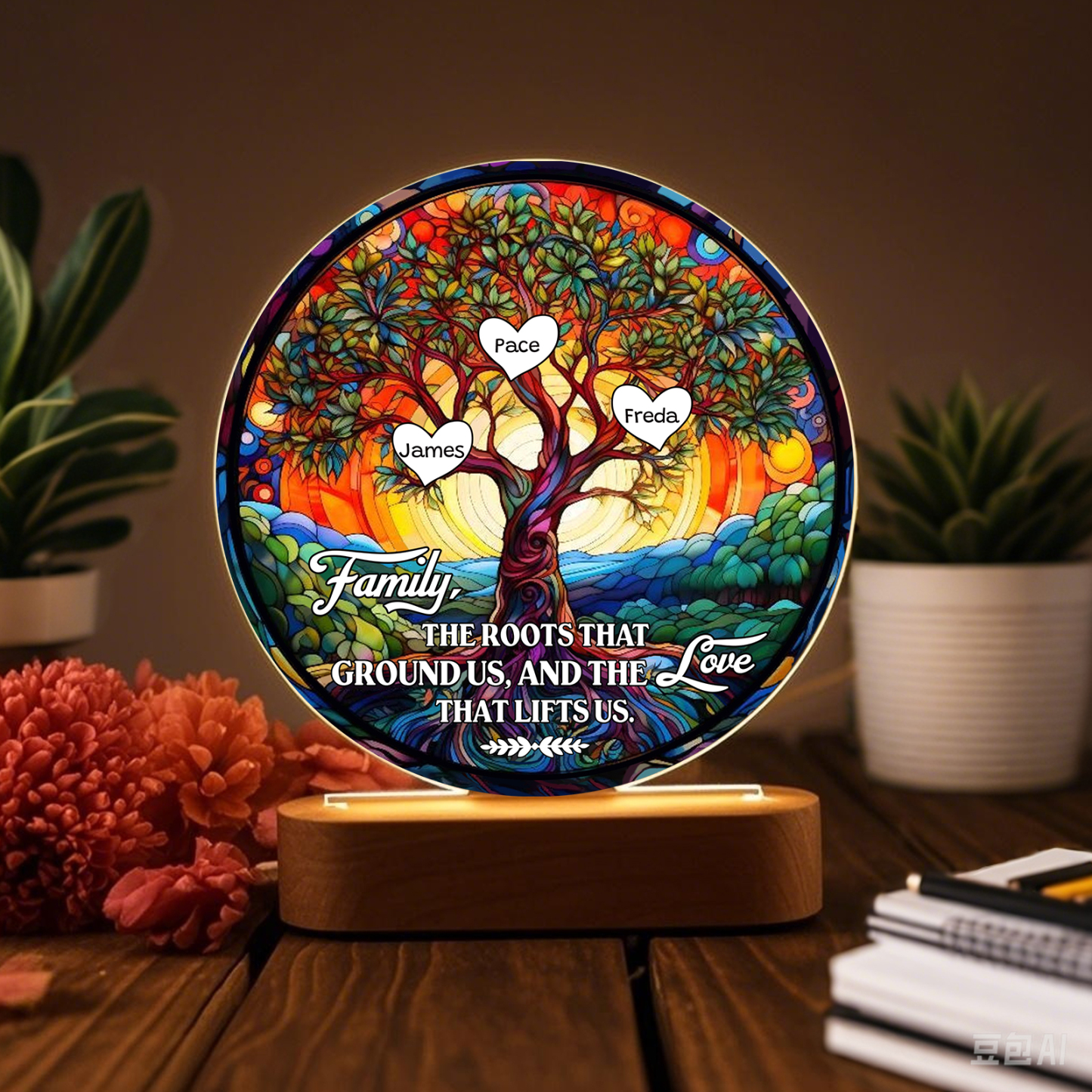 3 Names Personalised Tree of Life LED Night Light Family The Roots That Ground Us and the Love That Lifts Us Gift for Grandparents | Jessemade