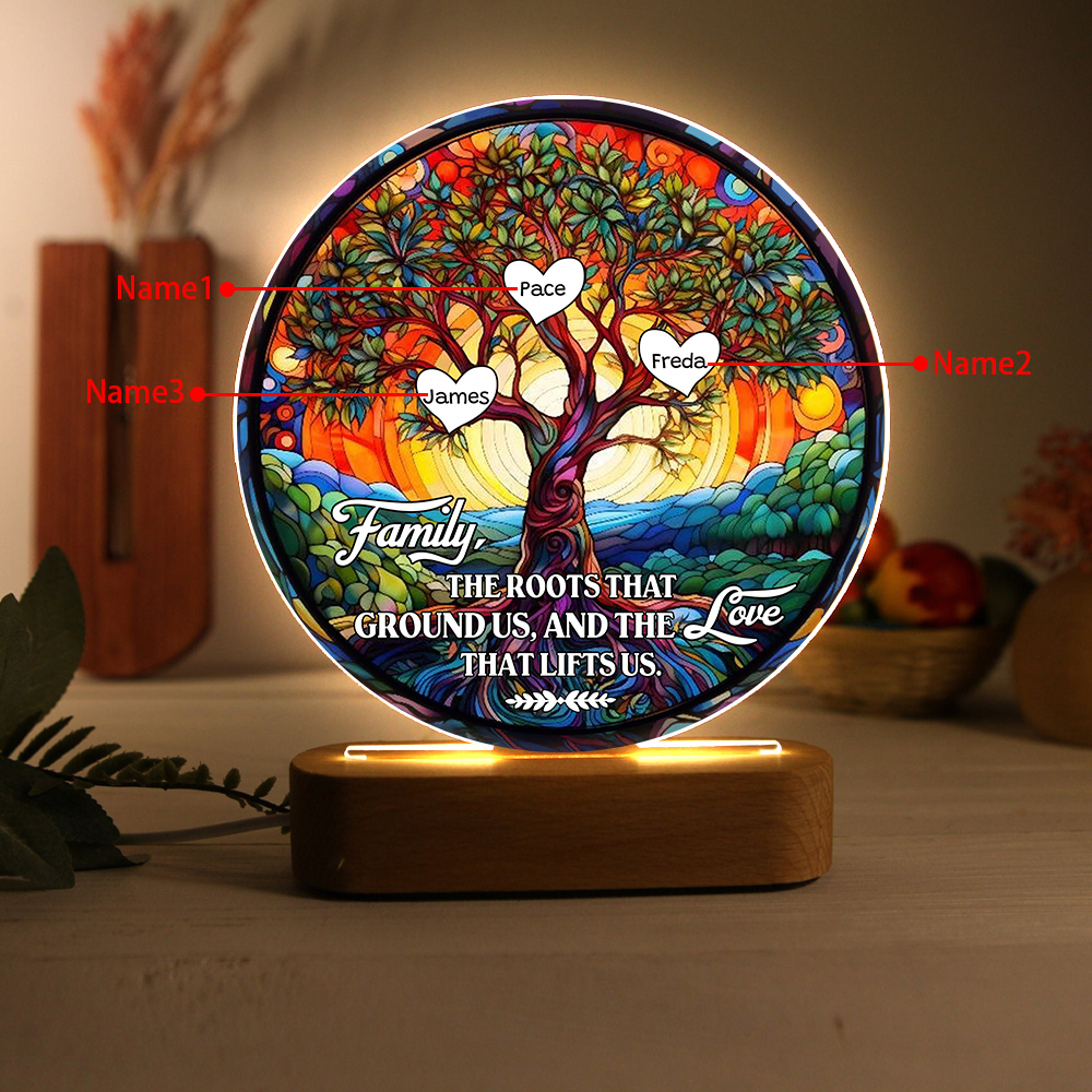 3 Names Personalised Tree of Life LED Night Light Family The Roots That Ground Us and the Love That Lifts Us Gift for Grandparents | Jessemade