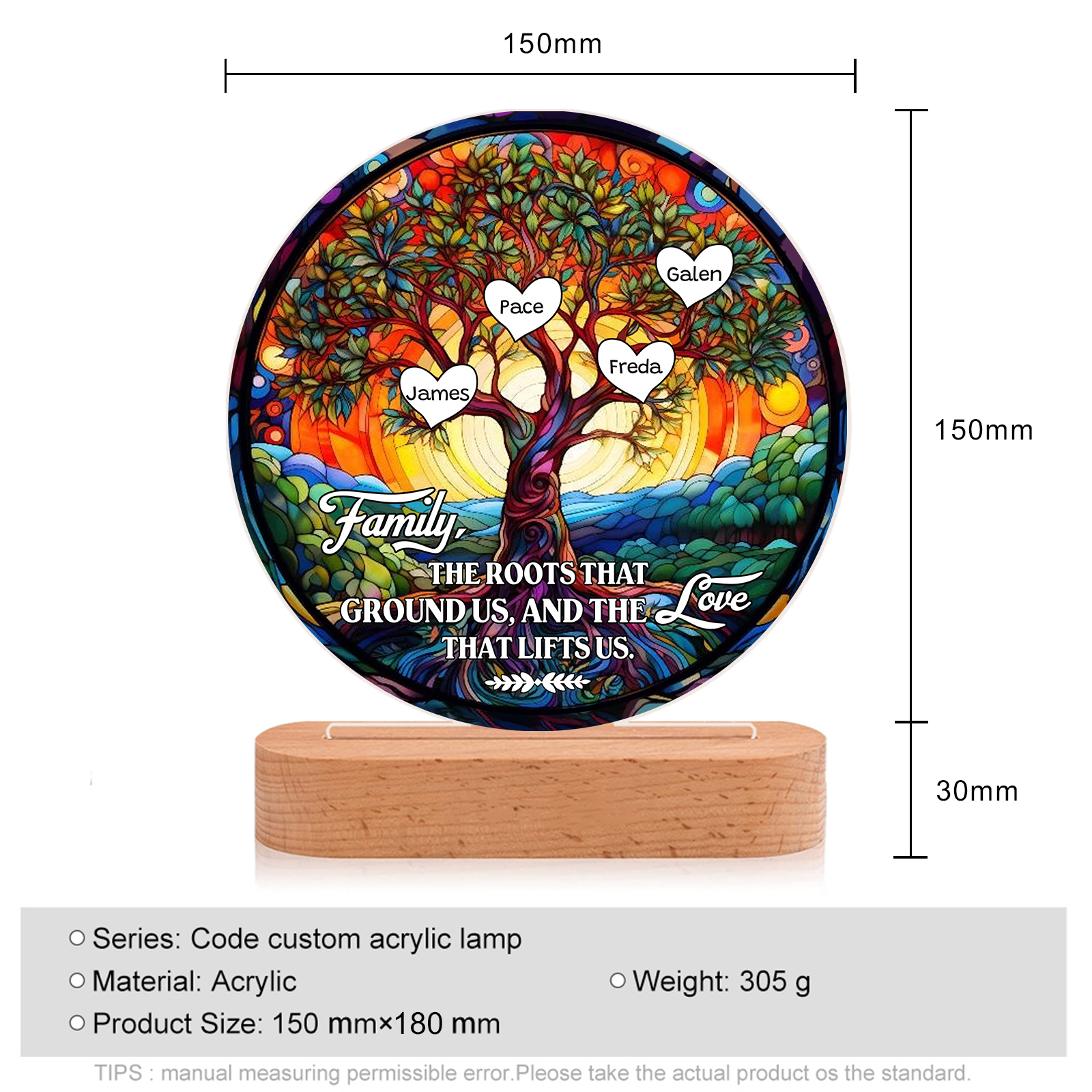 4 Names Personalised Tree of Life LED Night Light Family The Roots That Ground Us and the Love That Lifts Us Gift for Grandparents | Jessemade