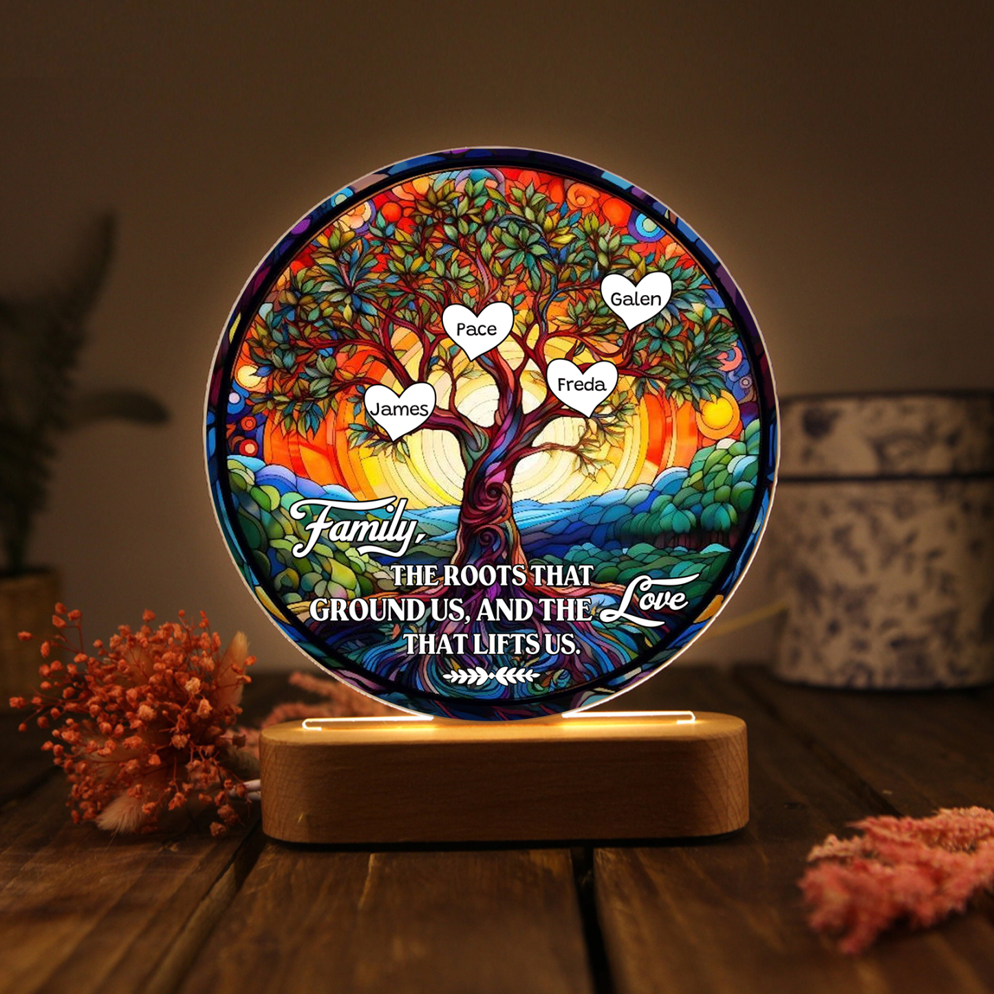 4 Names Personalised Tree of Life LED Night Light Family The Roots That Ground Us and the Love That Lifts Us Gift for Grandparents | Jessemade