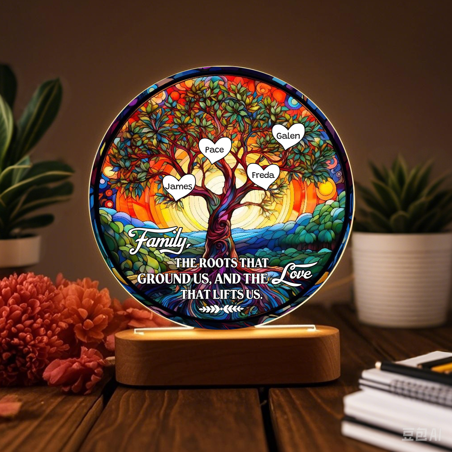 4 Names Personalised Tree of Life LED Night Light Family The Roots That Ground Us and the Love That Lifts Us Gift for Grandparents | Jessemade