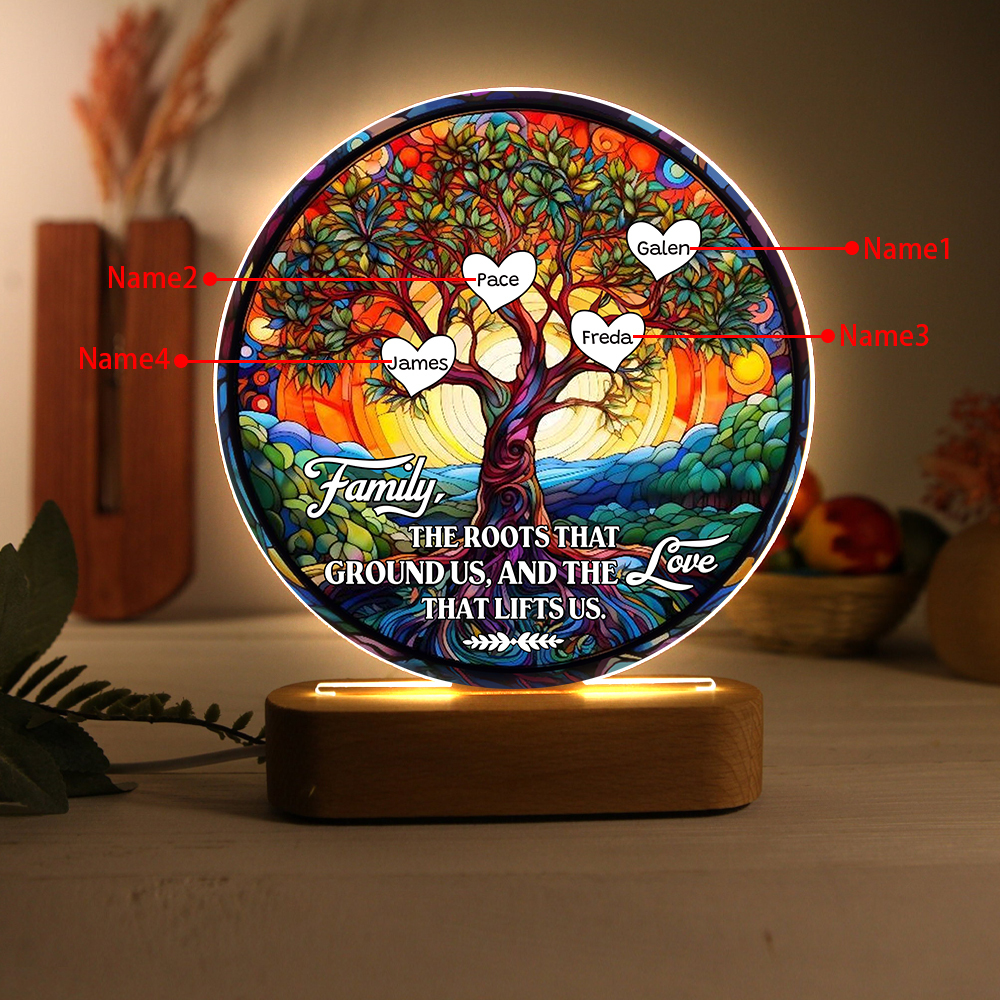 4 Names Personalised Tree of Life LED Night Light Family The Roots That Ground Us and the Love That Lifts Us Gift for Grandparents | Jessemade