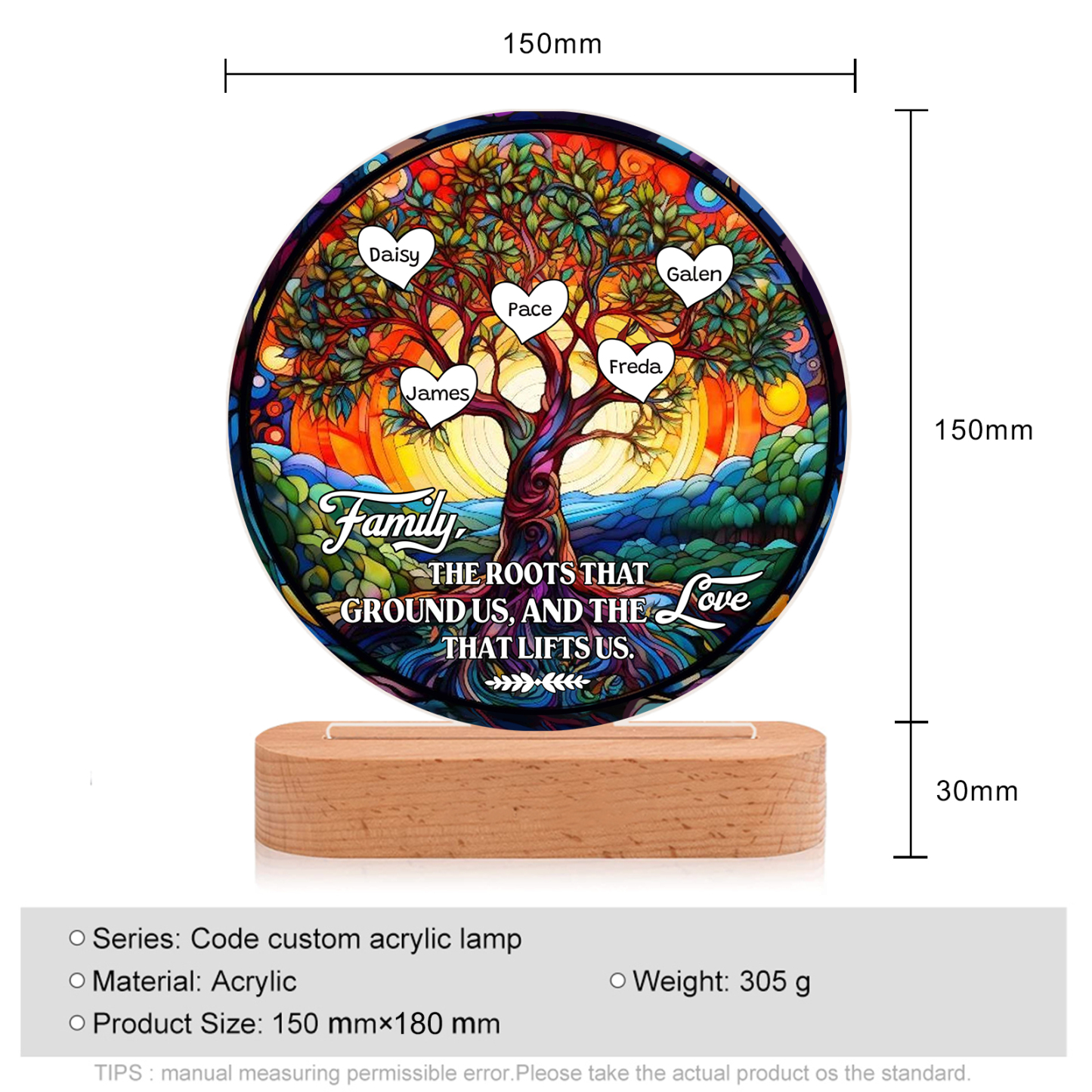 5 Names Personalised Tree of Life LED Night Light Family The Roots That Ground Us and the Love That Lifts Us Gift for Grandparents | Jessemade