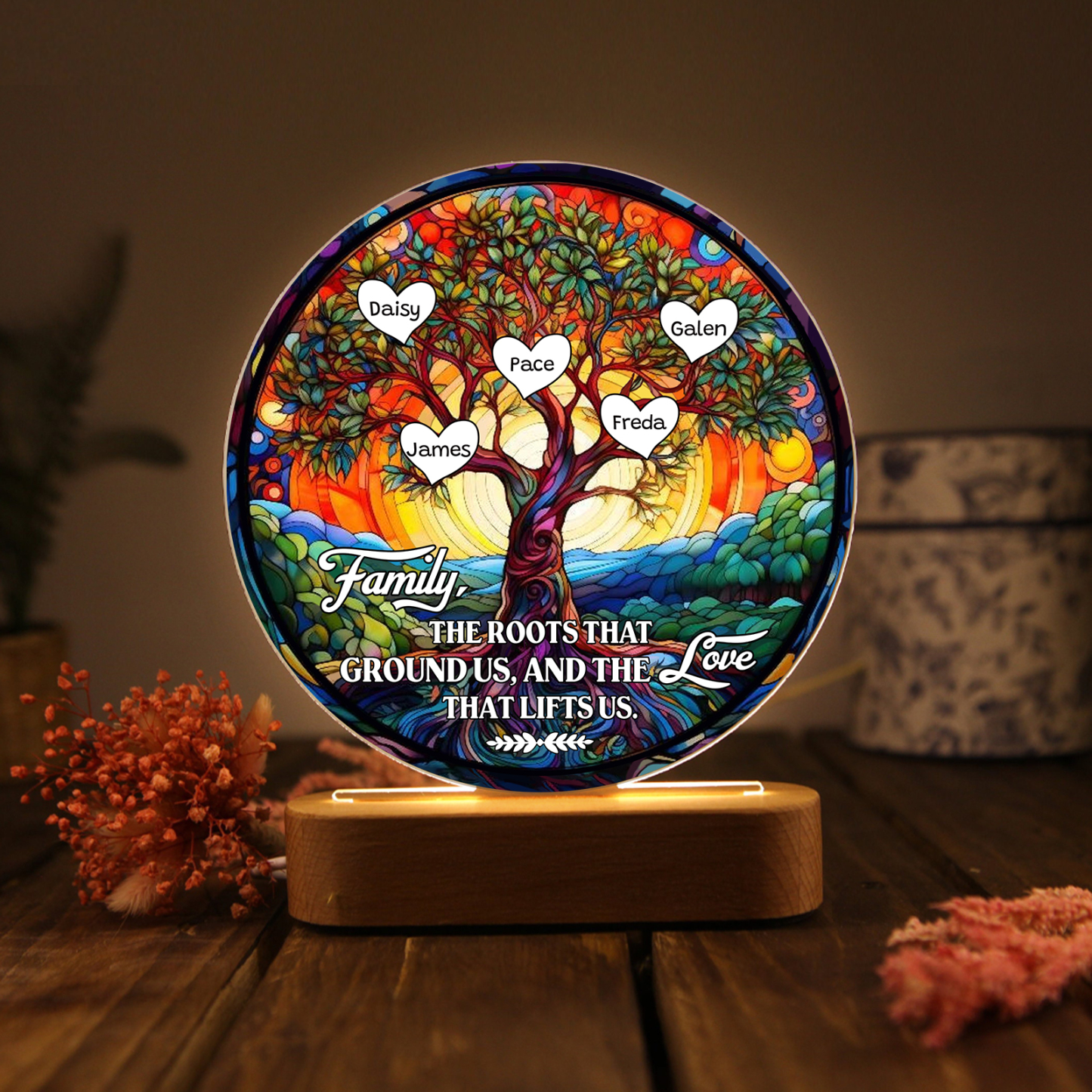 5 Names Personalised Tree of Life LED Night Light Family The Roots That Ground Us and the Love That Lifts Us Gift for Grandparents | Jessemade
