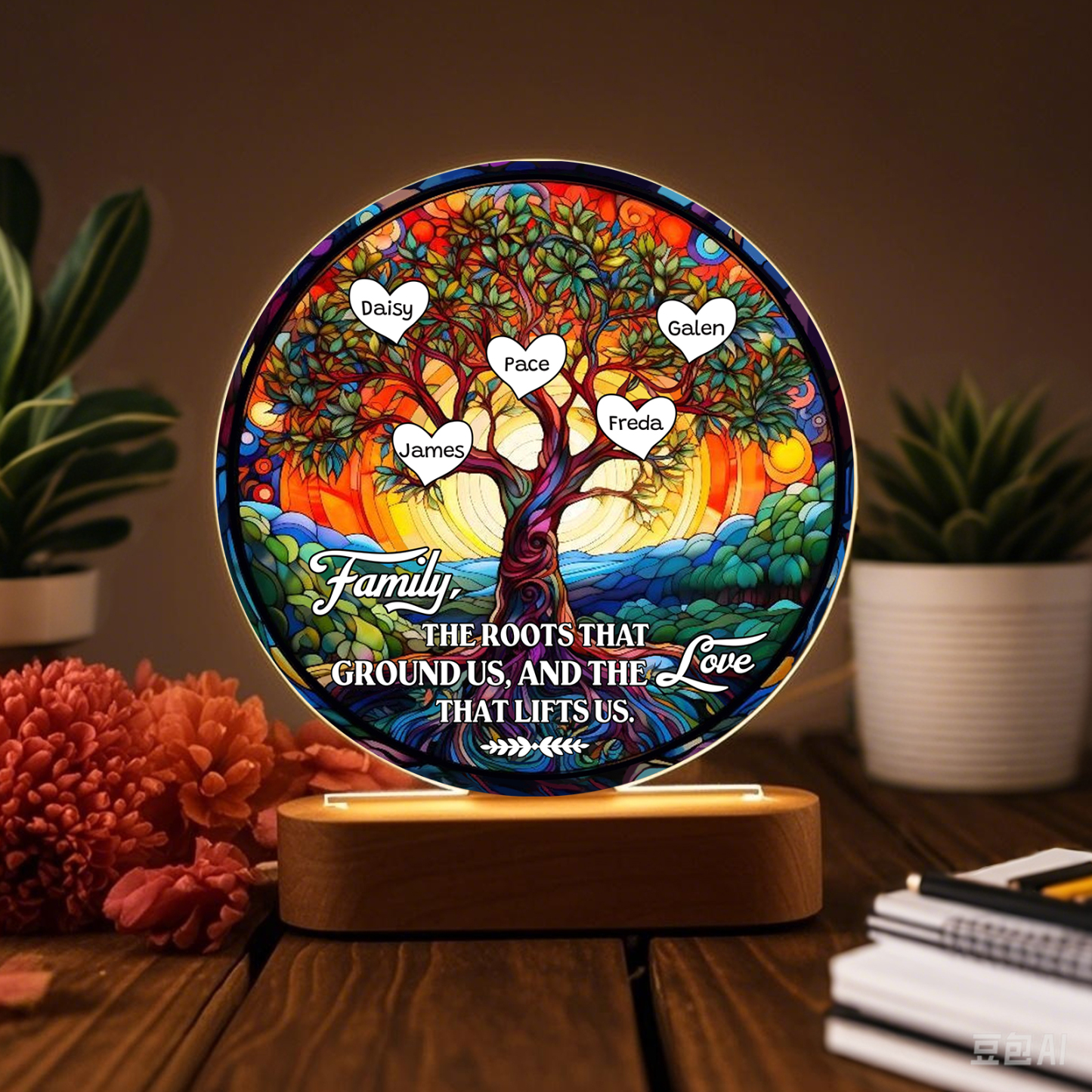 5 Names Personalised Tree of Life LED Night Light Family The Roots That Ground Us and the Love That Lifts Us Gift for Grandparents | Jessemade