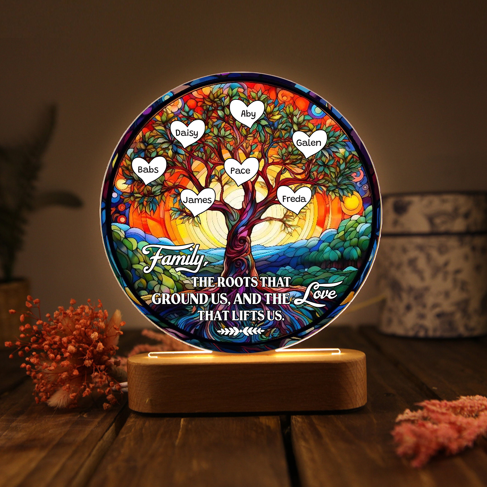 7 Names Personalised Tree of Life LED Night Light Family The Roots That Ground Us and the Love That Lifts Us Gift for Grandparents | Jessemade