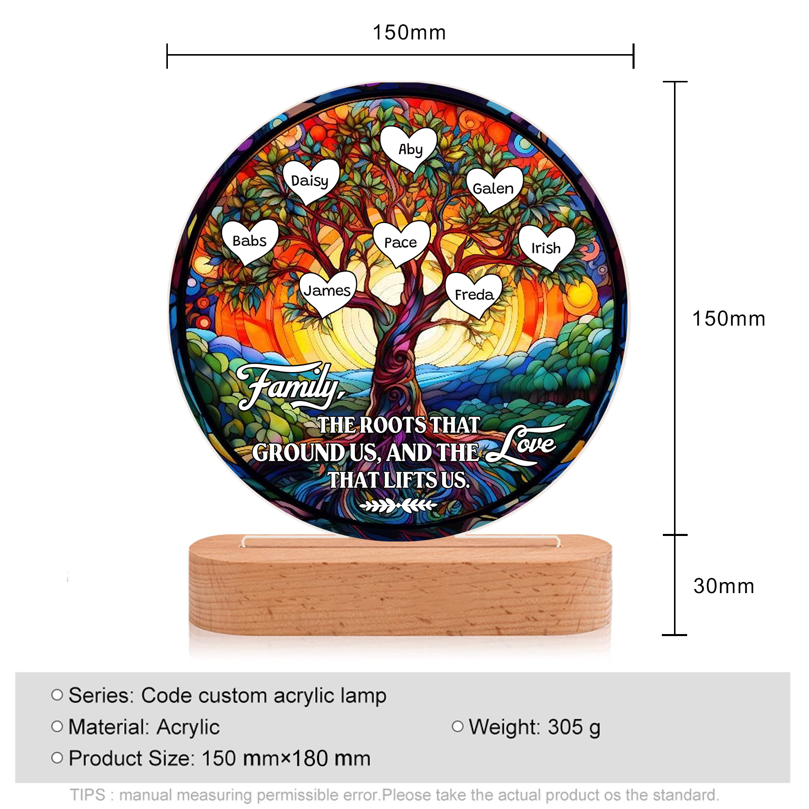 8 Names Personalised Tree of Life LED Night Light Family The Roots That Ground Us and the Love That Lifts Us Gift for Grandparents | Jessemade