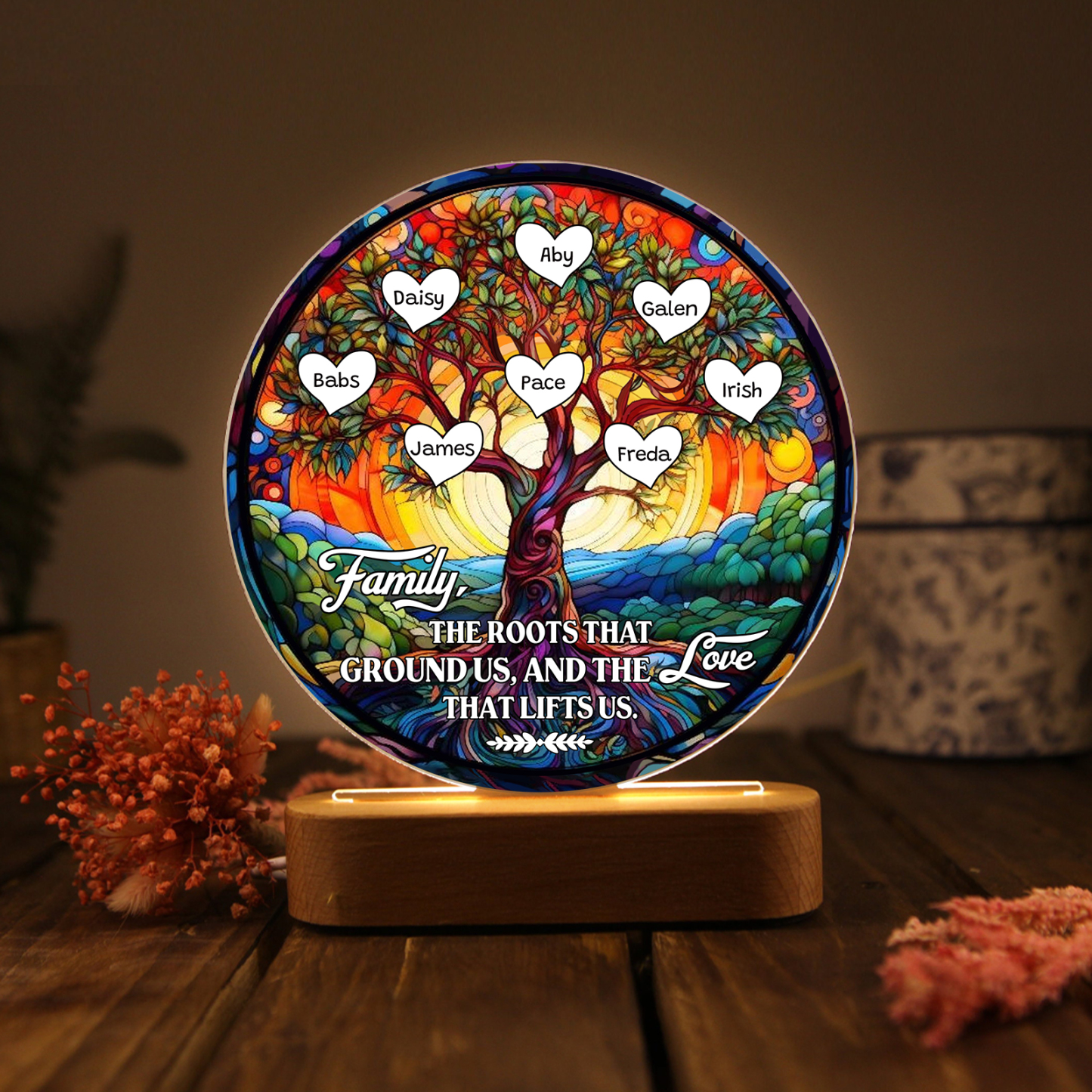 8 Names Personalised Tree of Life LED Night Light Family The Roots That Ground Us and the Love That Lifts Us Gift for Grandparents | Jessemade