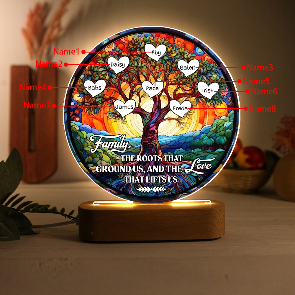 8 Names Personalised Tree of Life LED Night Light Family The Roots That Ground Us and the Love That Lifts Us Gift for Grandparents | Jessemade